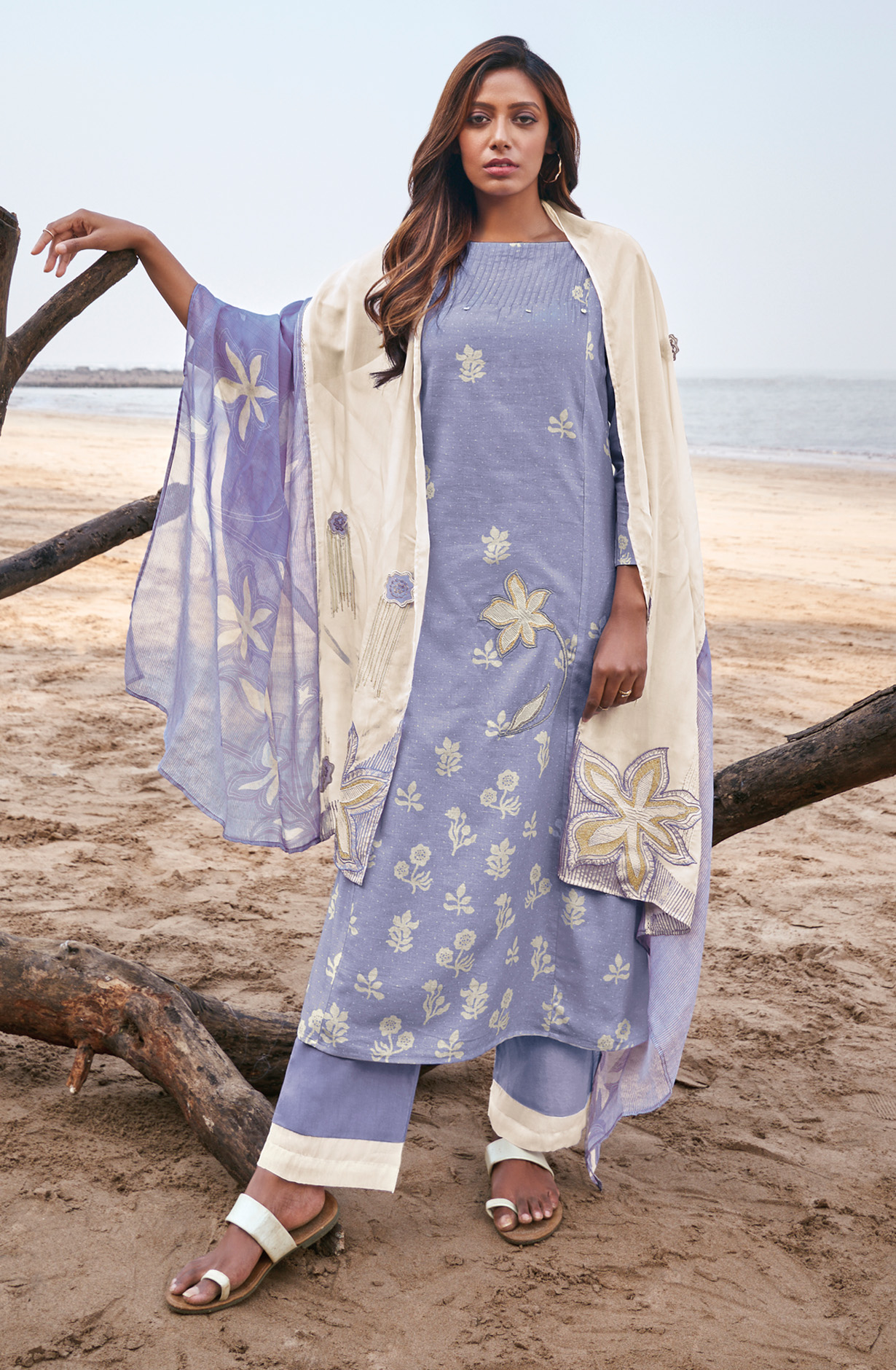 Lavender Linen Digital Printed Unstitched Salwar Kameez - SOM365