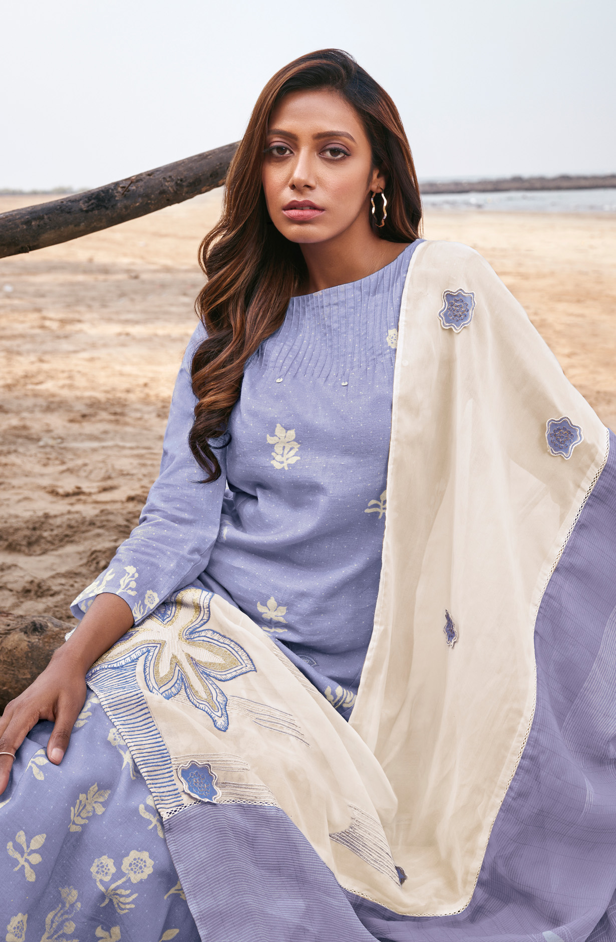 Lavender Linen Digital Printed Unstitched Salwar Kameez - SOM365