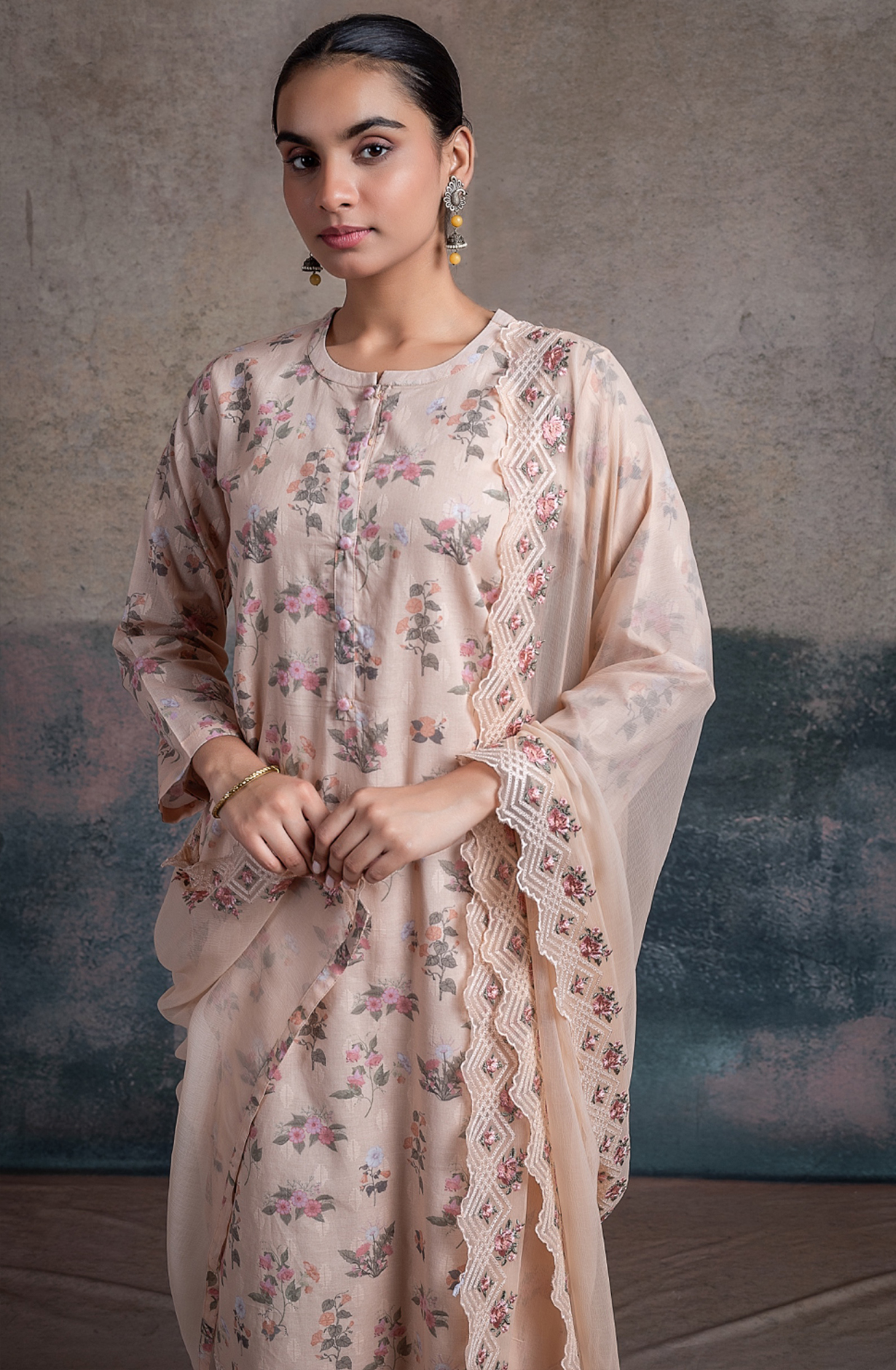 Peach Cotton Digital Printed Suit with Dupatta - SOR2498C