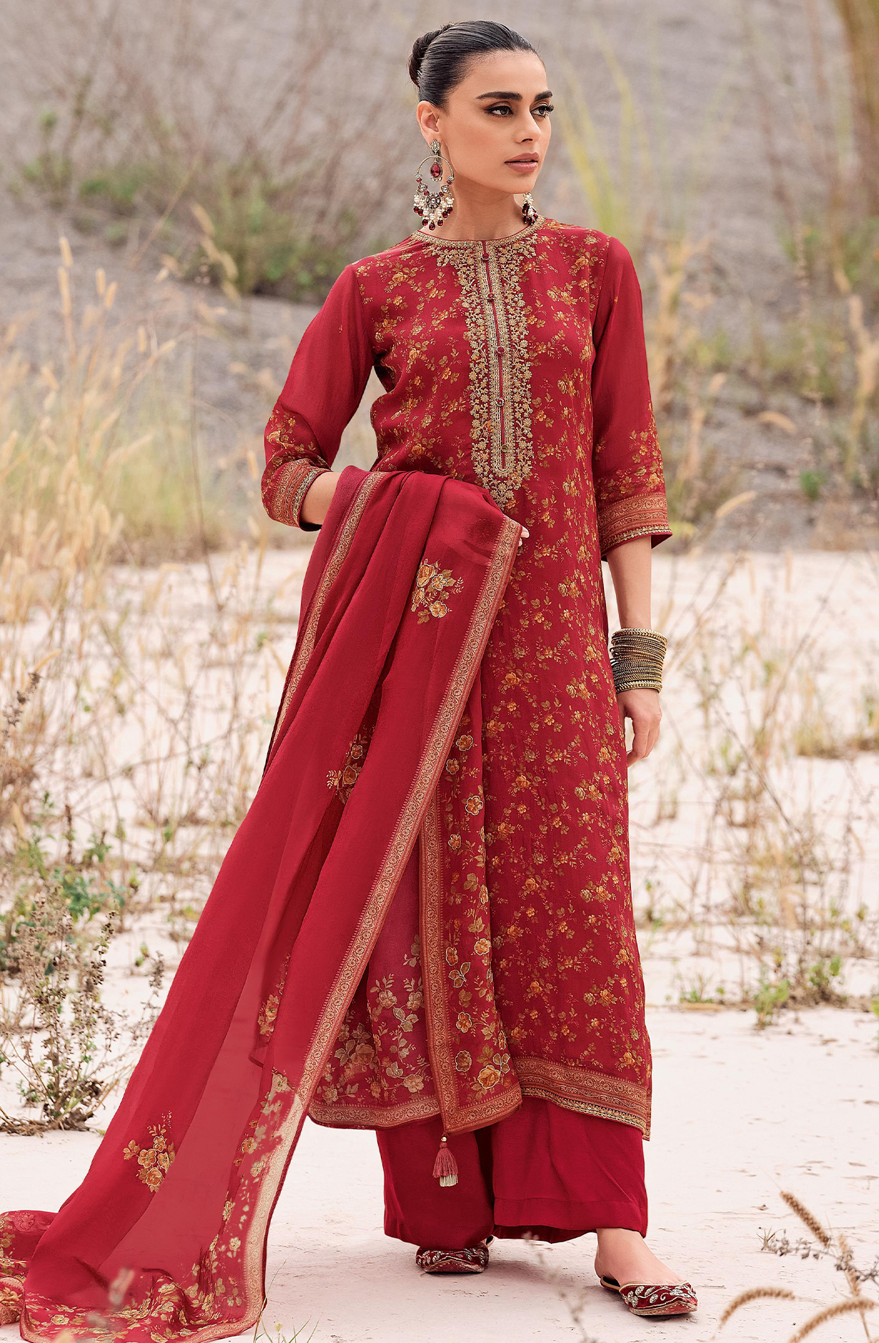 Digital Printed Viscose Organza with Embroidery Suit-Set - SPESD02