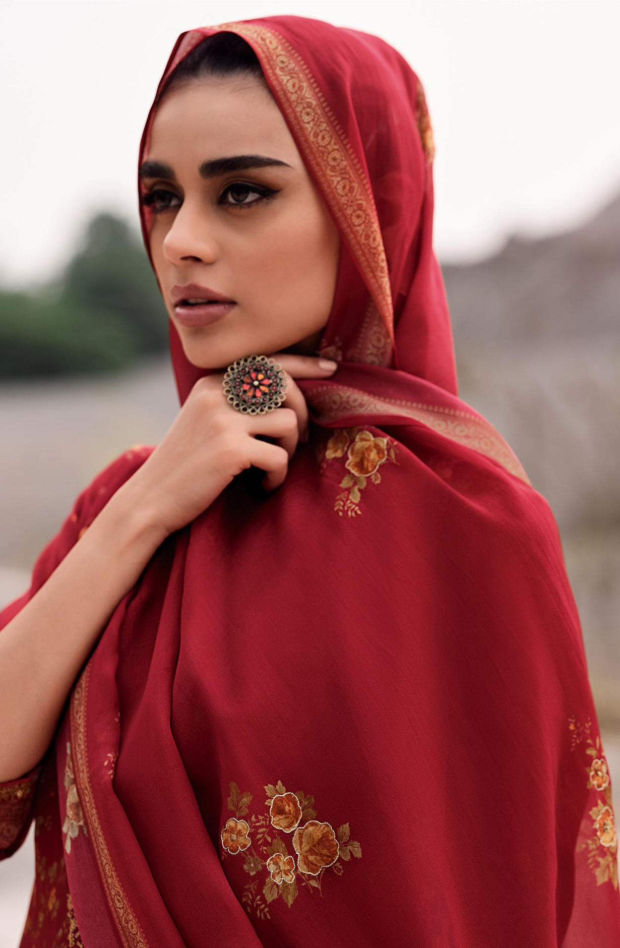 Digital Printed Viscose Organza with Embroidery Suit-Set - SPESD02