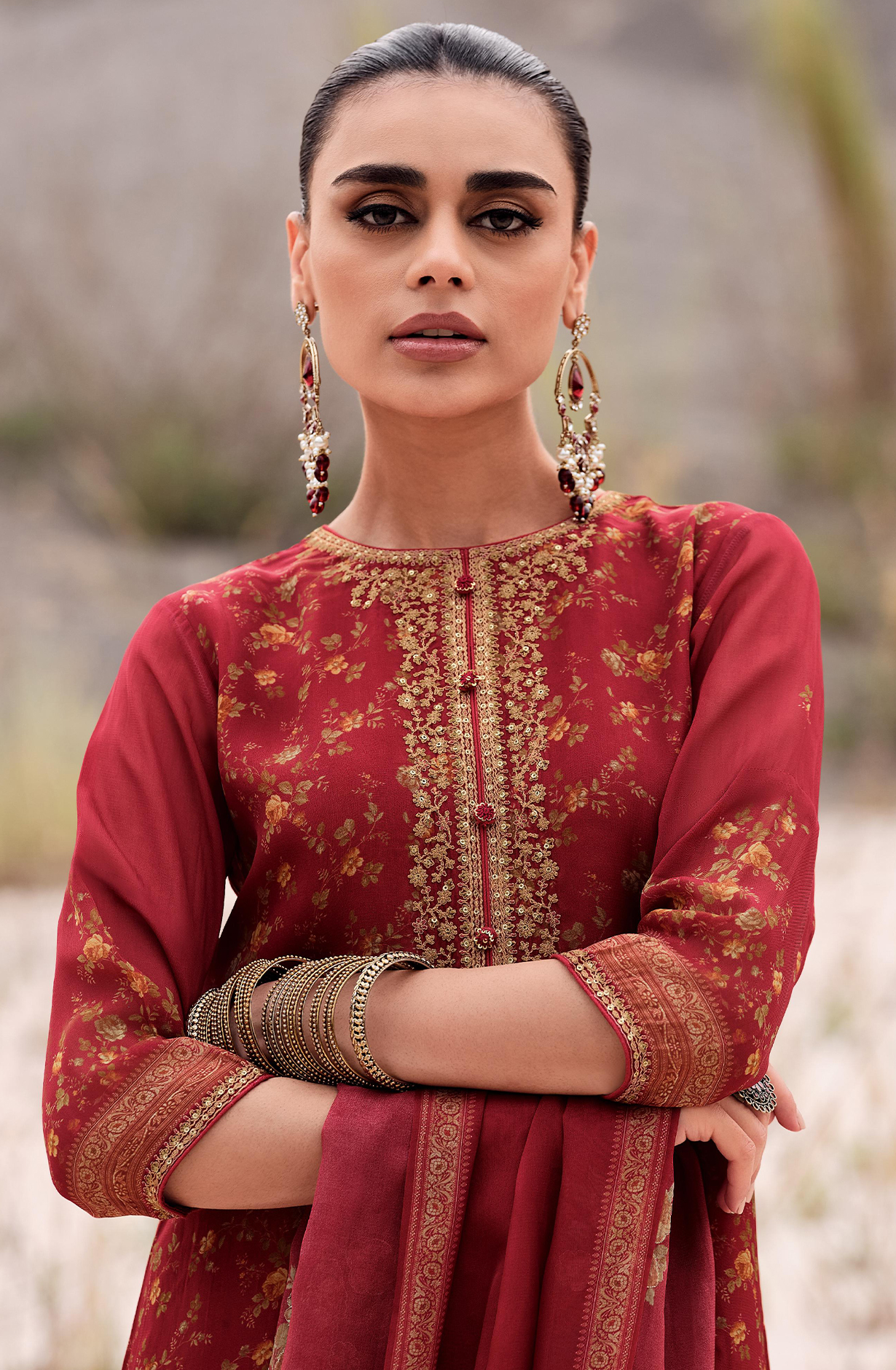 Digital Printed Viscose Organza with Embroidery Suit-Set - SPESD02