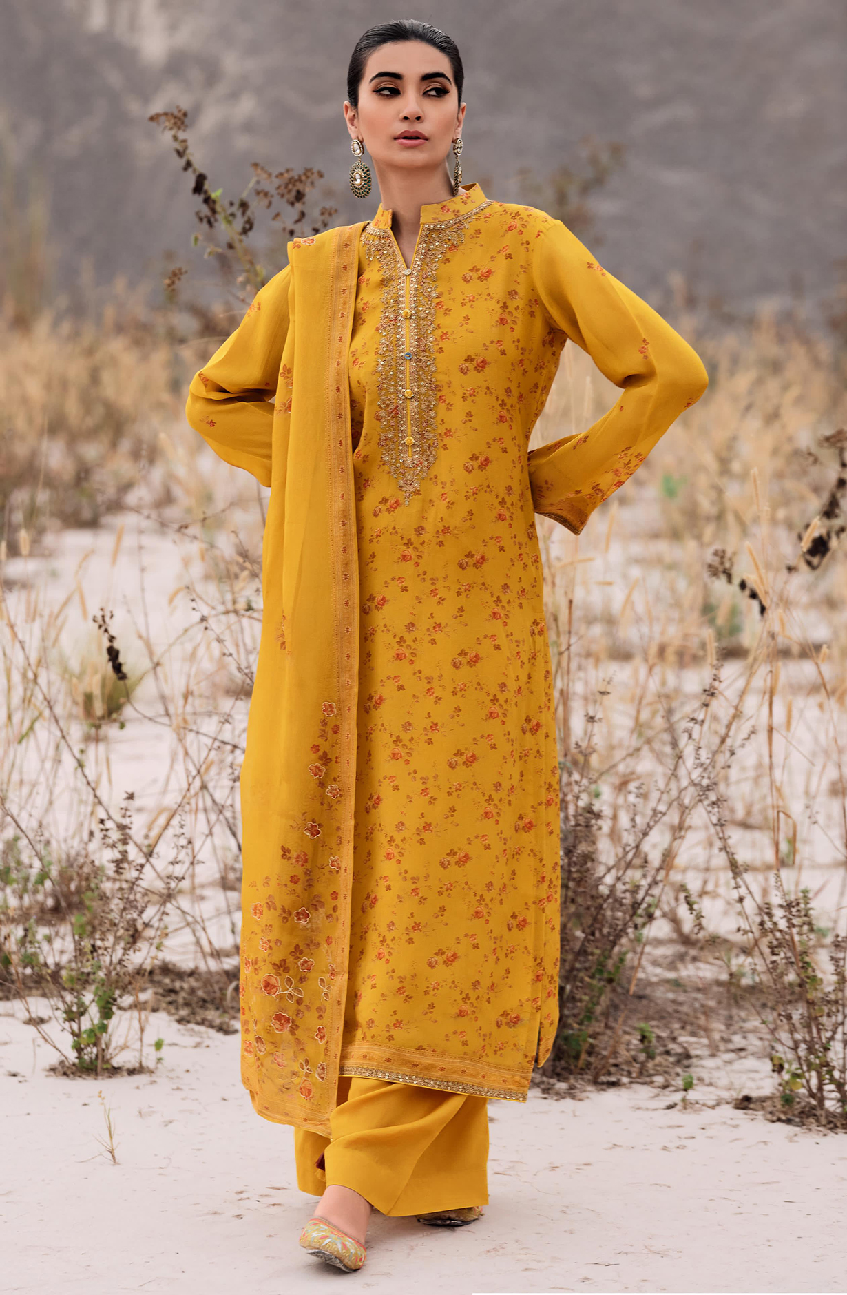 Digital Printed Viscose Organza with Embroidery Suit-Set - SPESD05