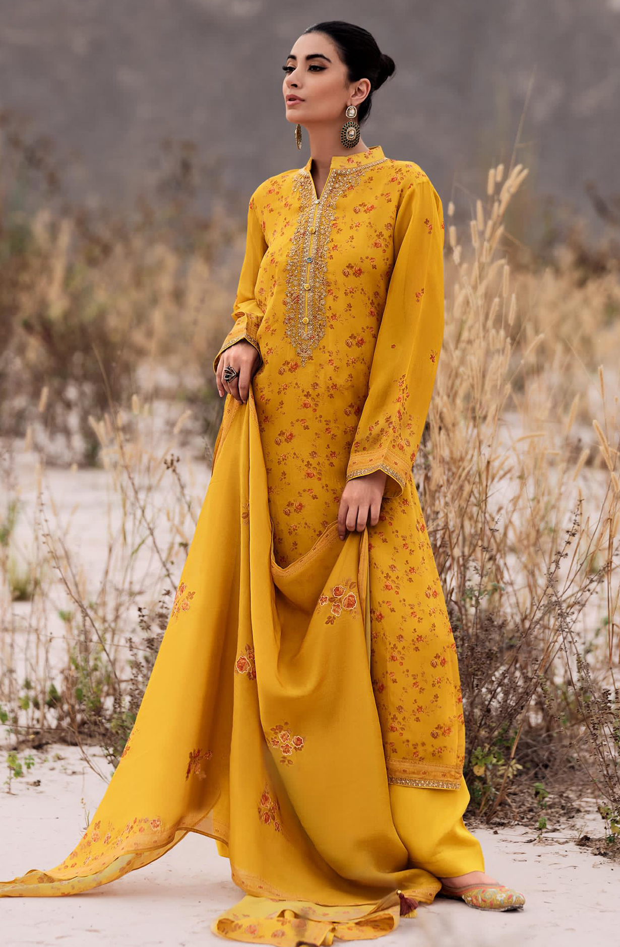 Digital Printed Viscose Organza with Embroidery Suit-Set - SPESD05