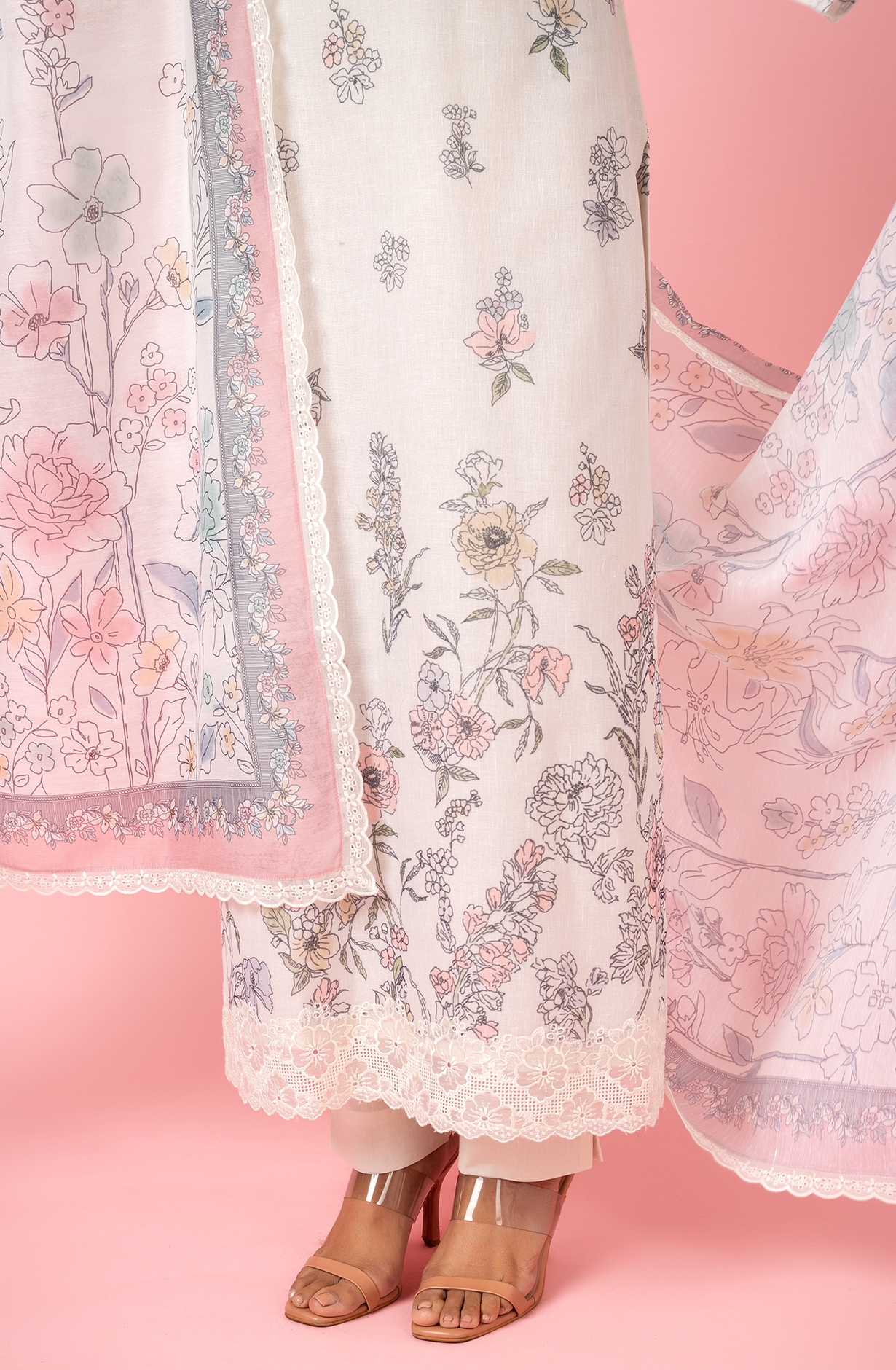 Off-white Linen Digital Printed Unstitched Salwar Kameez - SPR2177