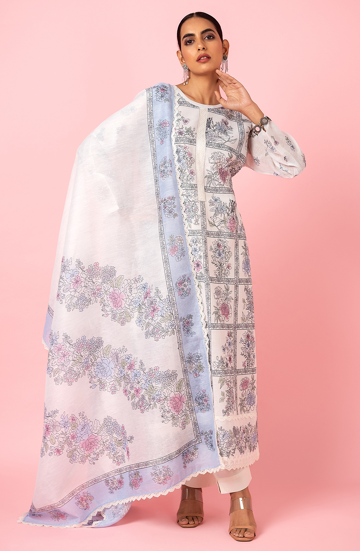 Off-white Linen Digital Printed Unstitched Salwar Suit - SPR2178