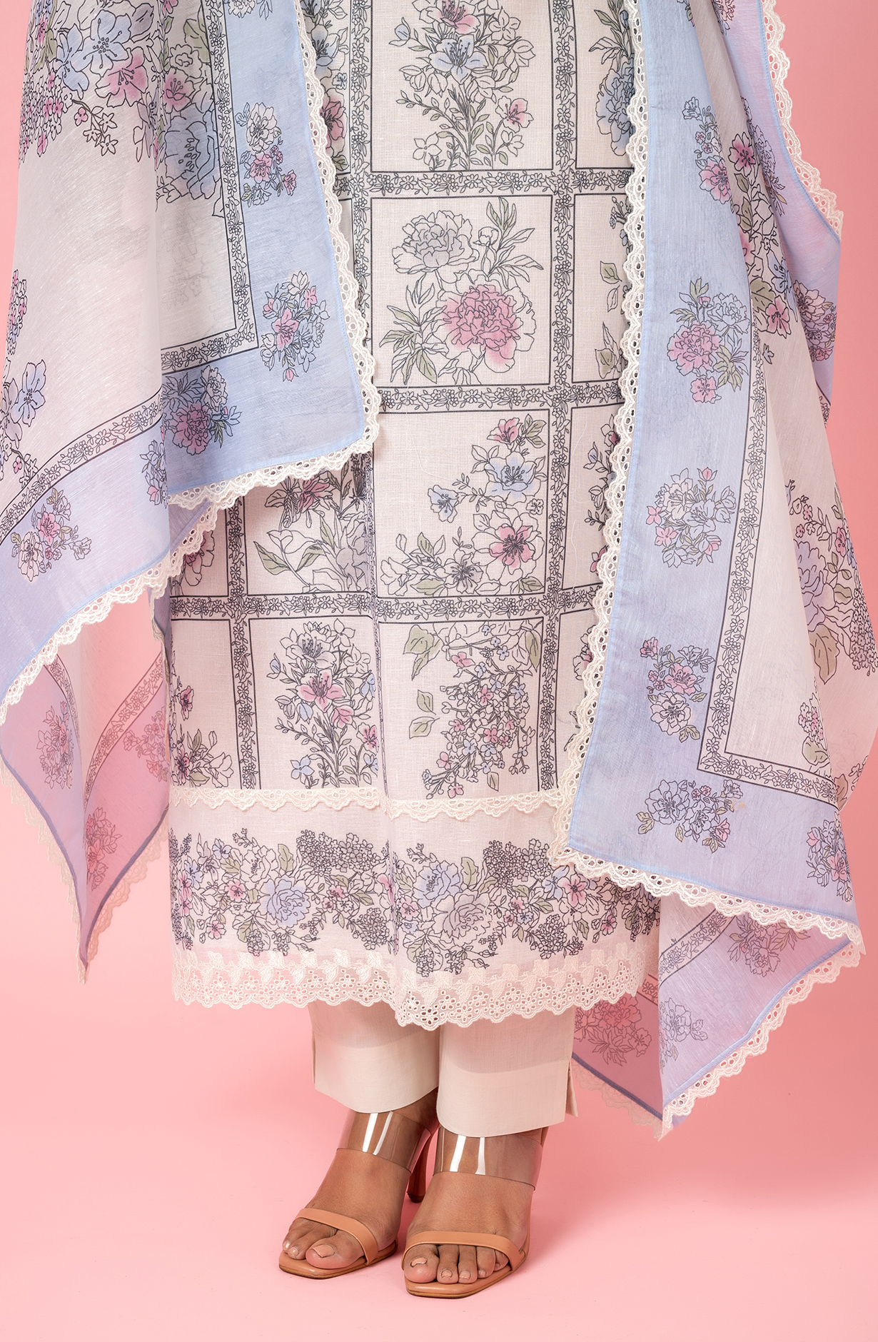 Off-white Linen Digital Printed Unstitched Salwar Suit - SPR2178