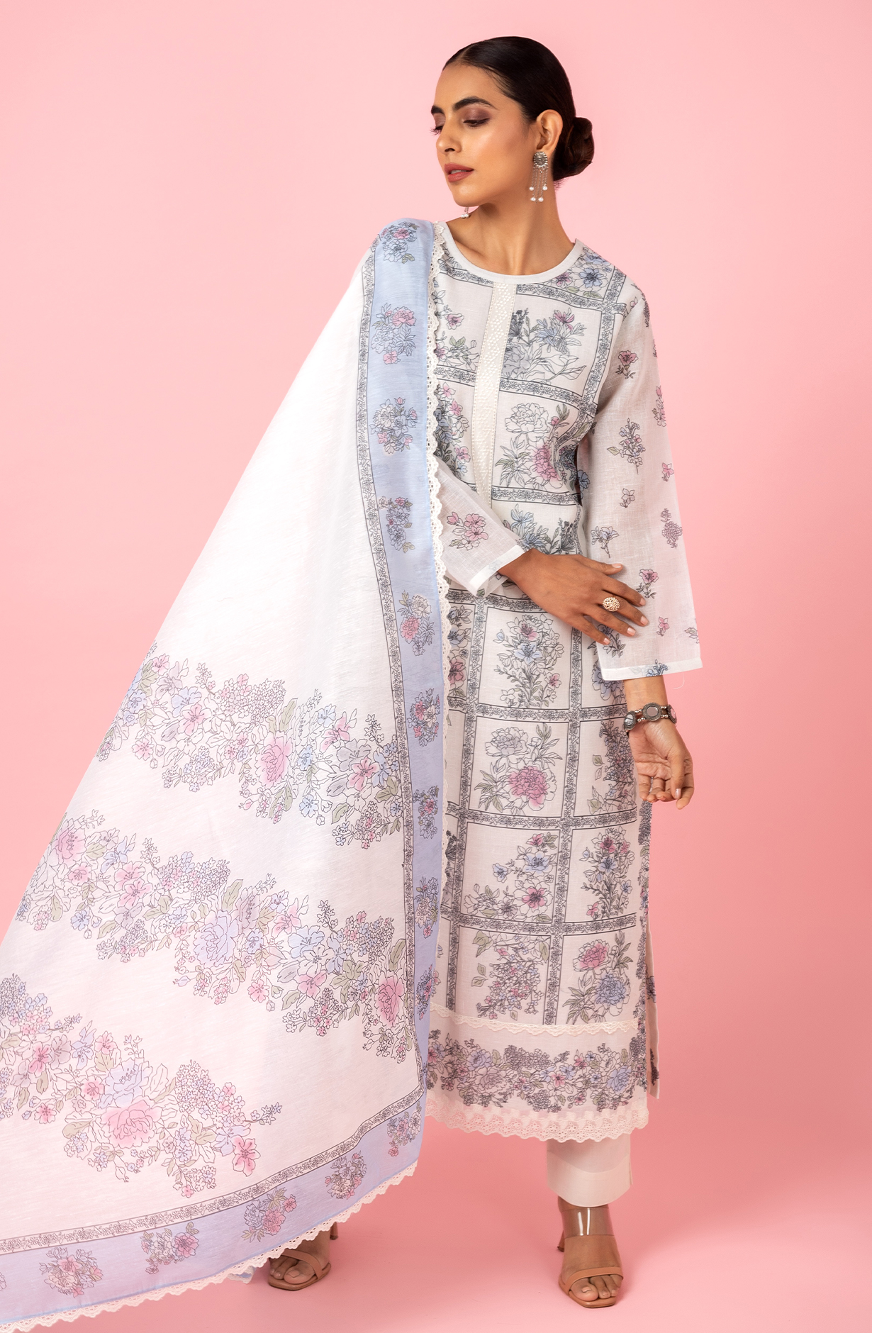 Off-white Linen Digital Printed Unstitched Salwar Suit - SPR2178