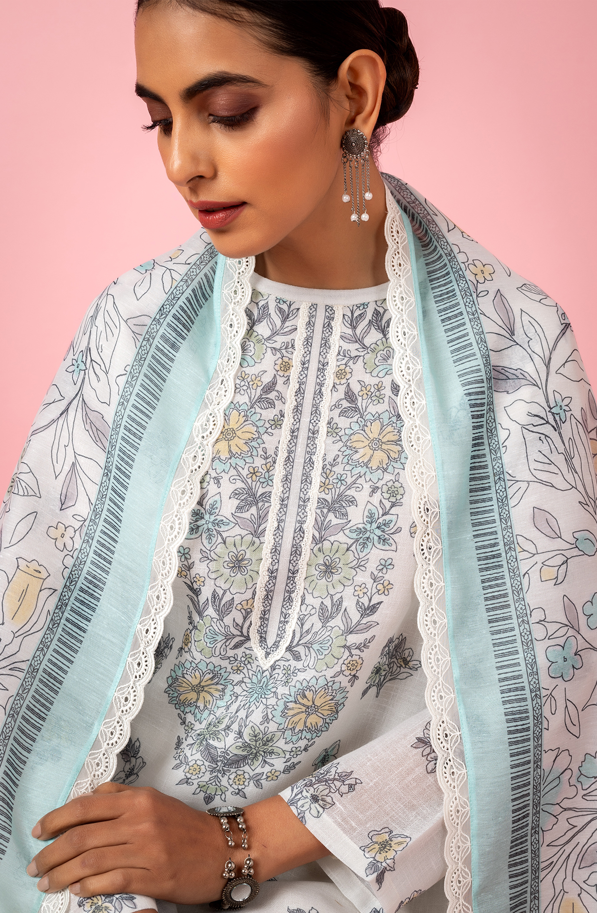 Off-white Linen Digital Printed Unstitched Salwar Suit-set - SPR2179