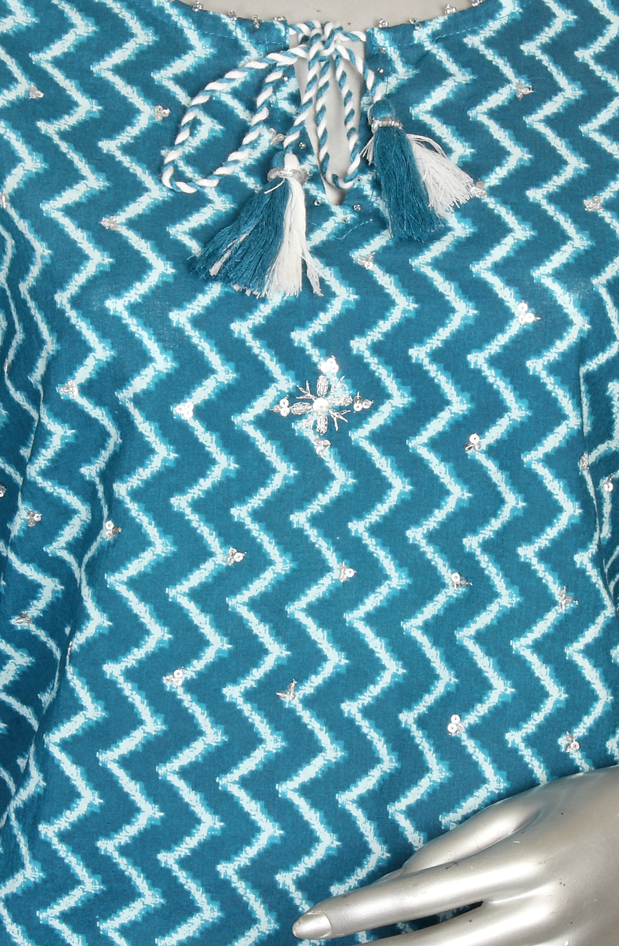 Ready-to-Wear Teal Cotton Kurti Pant Set with Dupatta - SRMR79060A