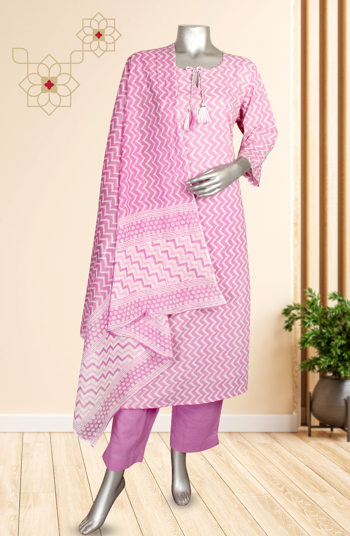 Ready-to-Wear Purple Cotton Kurti Pant Set with Dupatta - SRMR79060C