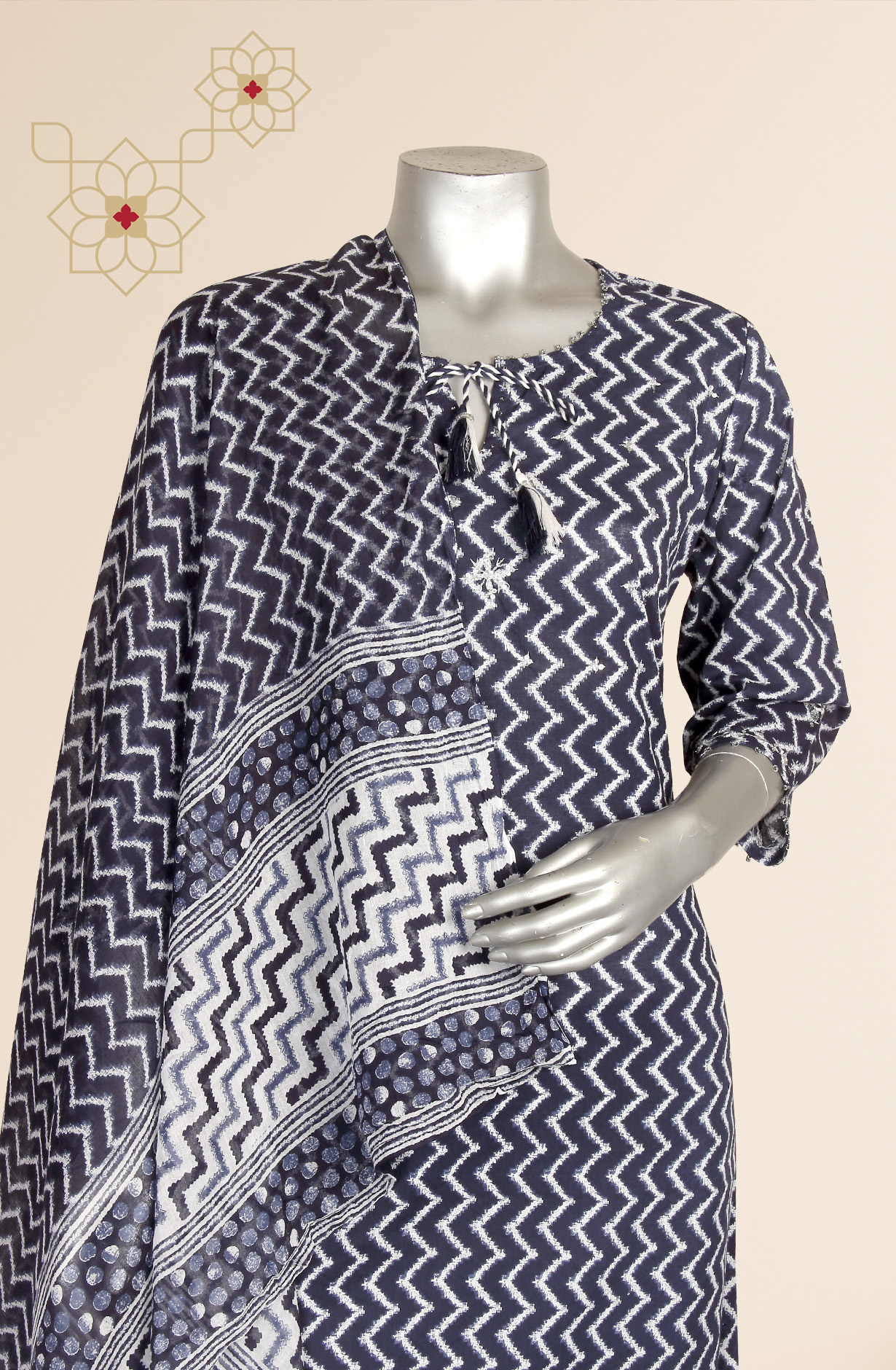 Ready-to-Wear Blue Cotton Kurti Pant Set with Dupatta - SRMR79060F