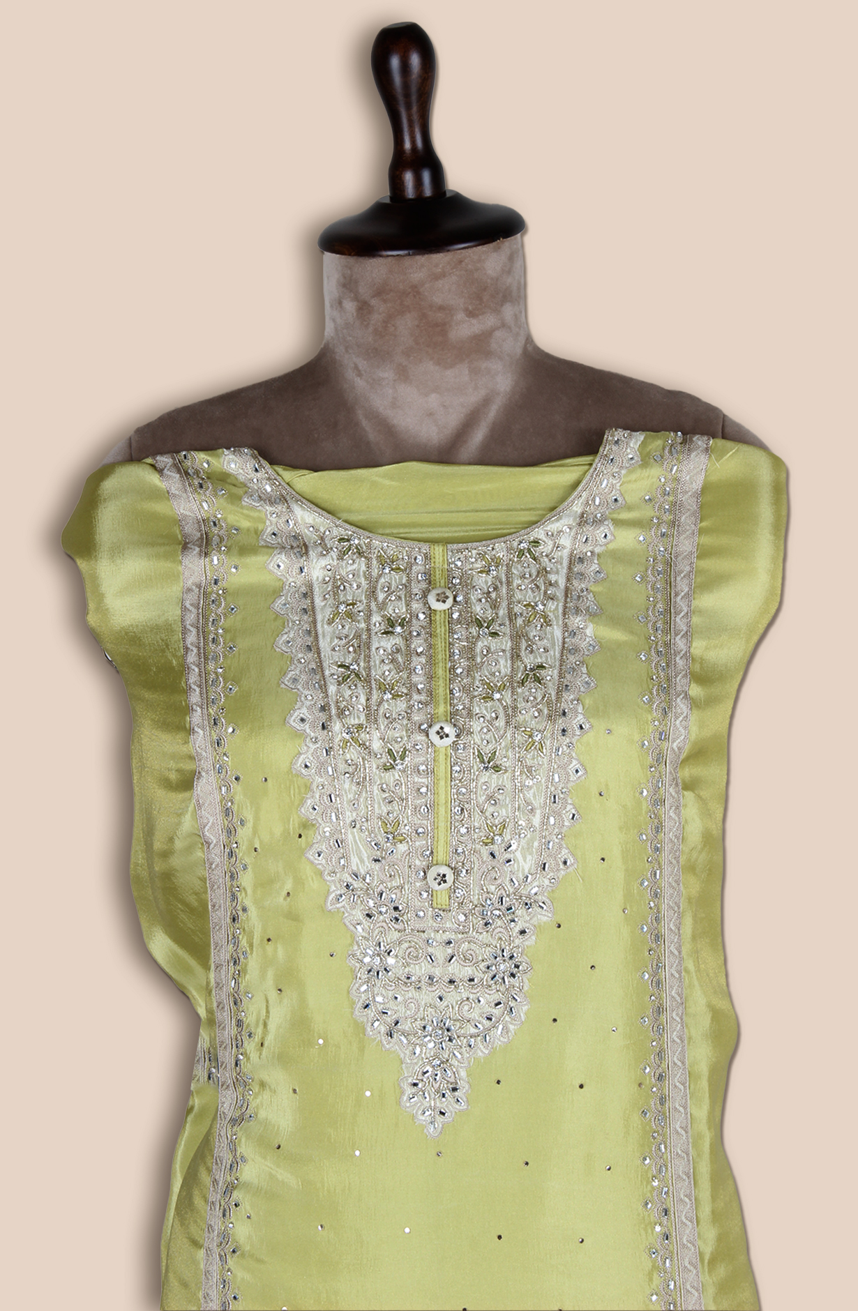 Lime Green Designer Tissue Silk Unstitched Salwar Kameez - SRTSA259