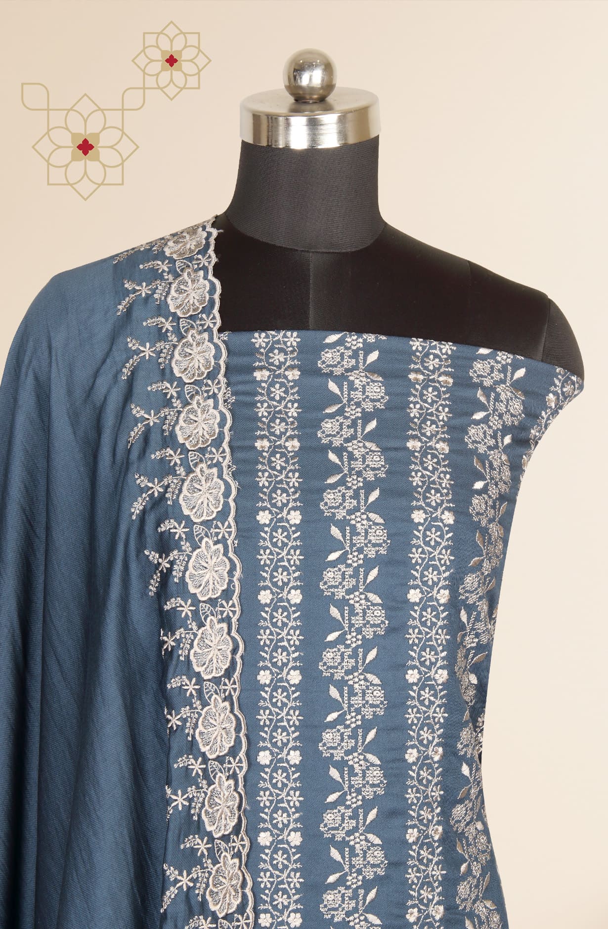 Blue Pashmina Exclusive Unstitched Salwar Kameez Dupatta - STH12747A