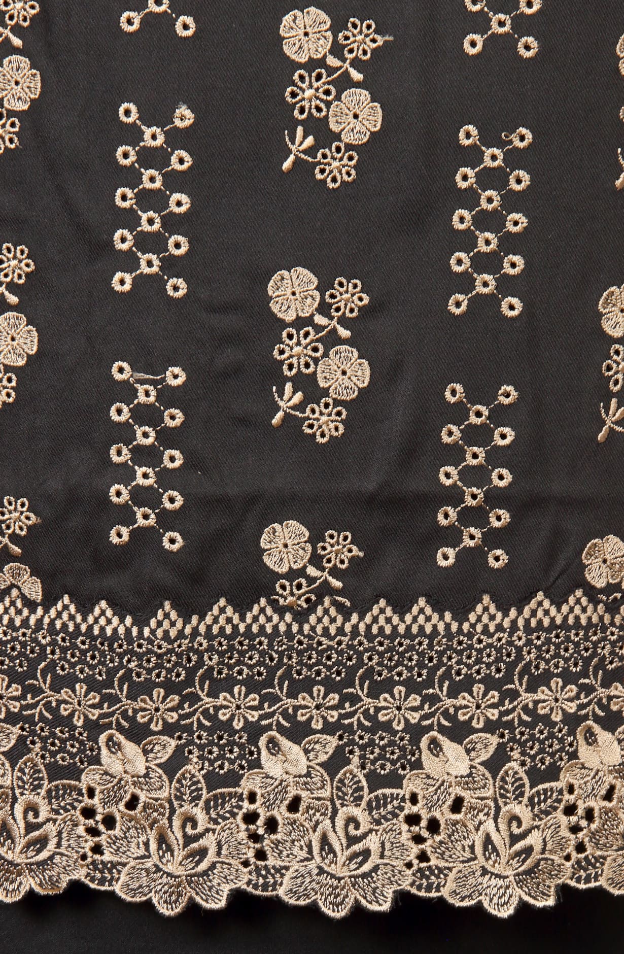 Black Exclusive Pure Pashmina with Schiffli Embroidery Unstitched Suit-sets - STHNS12530A