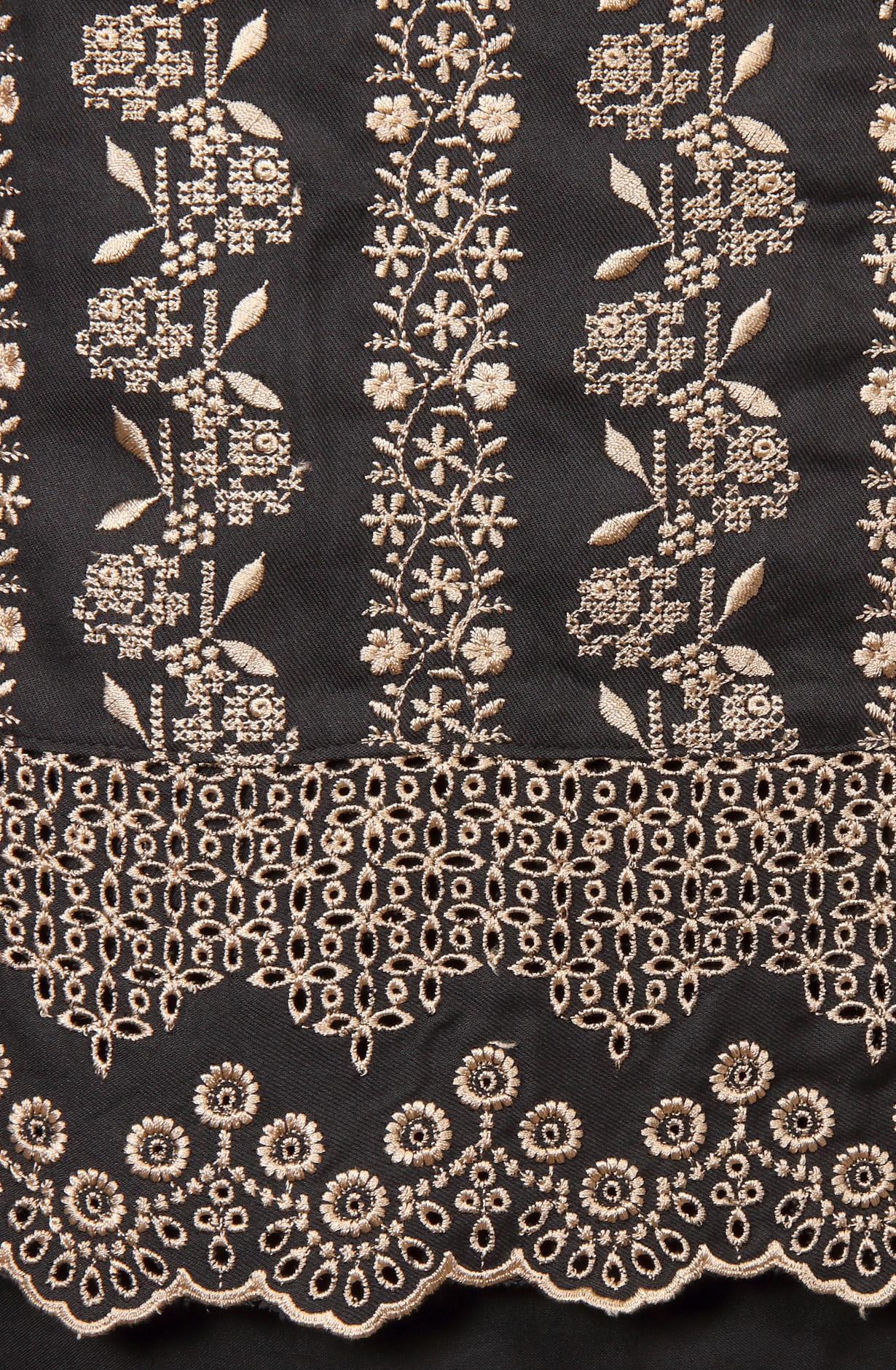 Black Exclusive Pure Pashmina with Schiffli Embroidery Unstitched Suit-sets - STHNS12530C