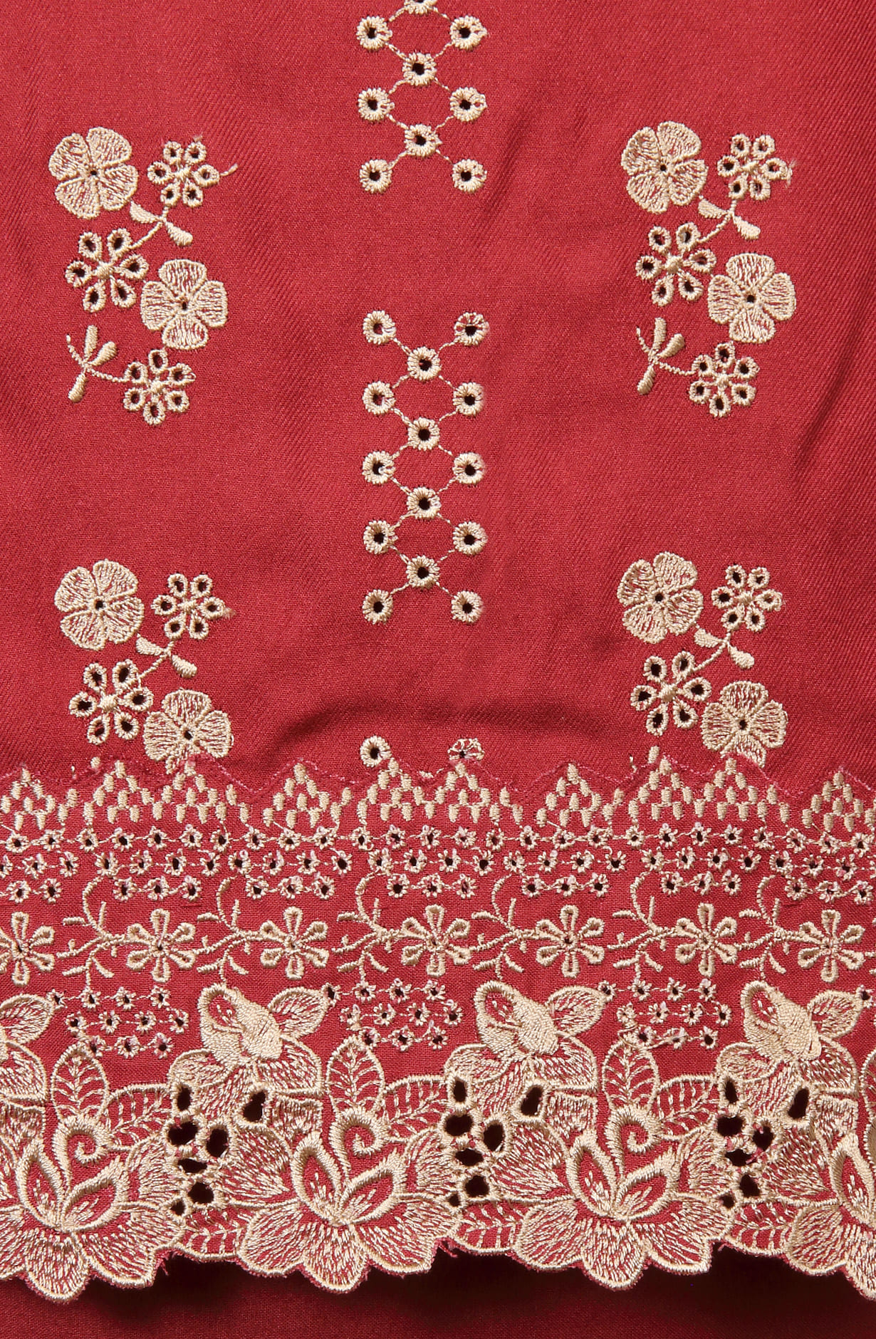 Maroon Exclusive Pure Pashmina with Schiffli Embroidery Unstitched Suit-sets - STHNS12740C