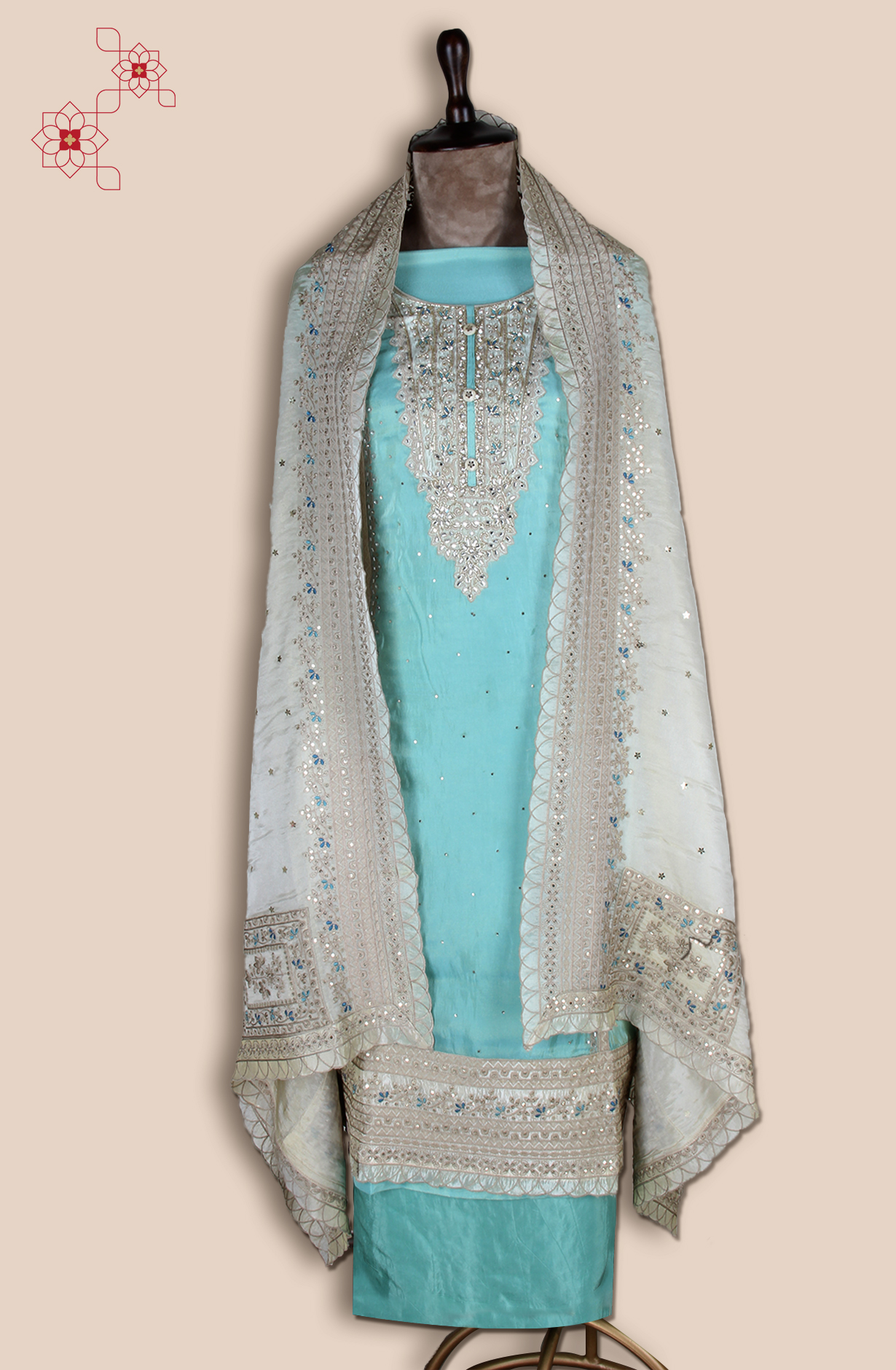 Sea Green Designer Tissue Silk Unstitched Salwar Kameez - SRTSA259A
