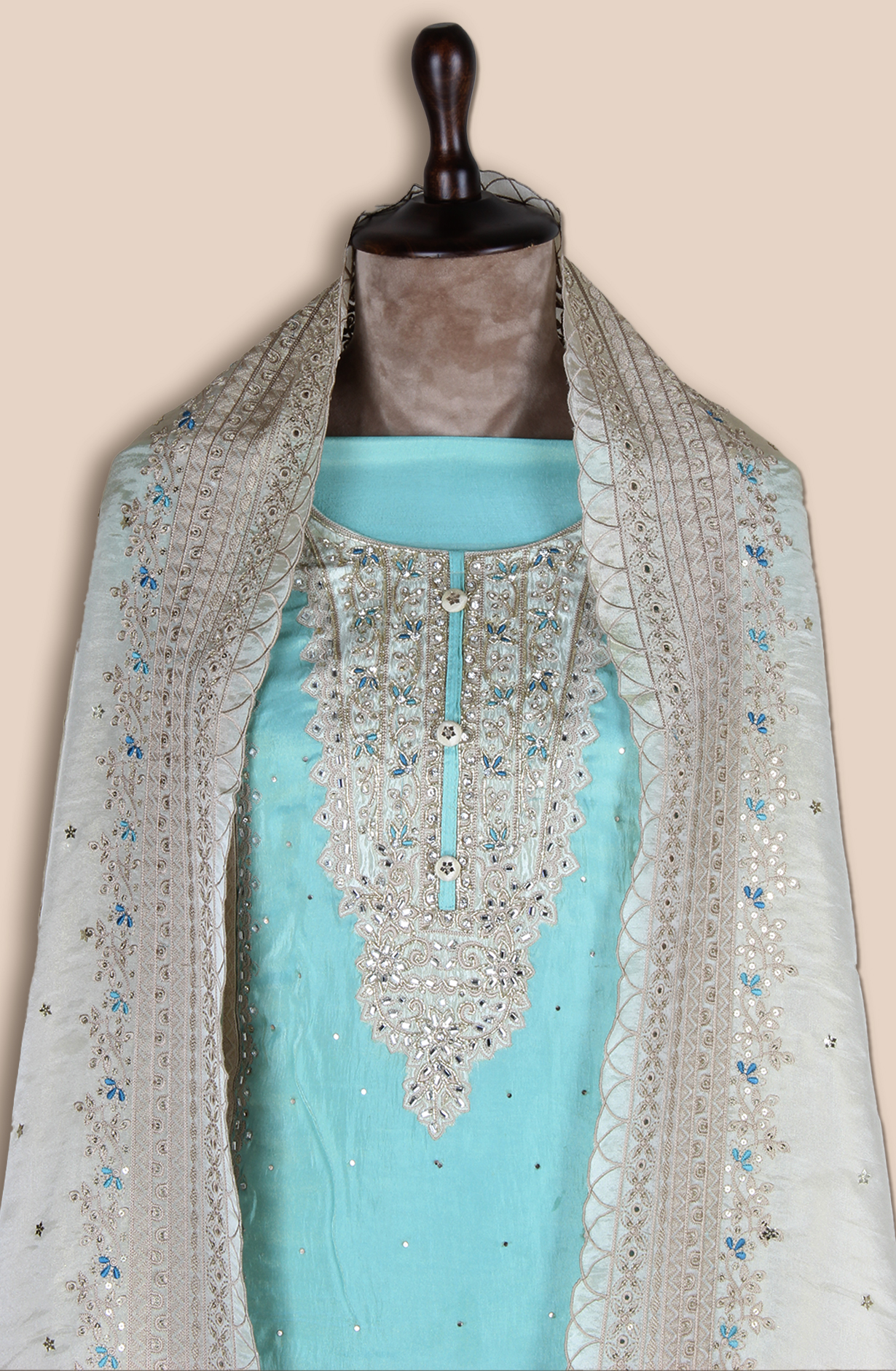 Sea Green Designer Tissue Silk Unstitched Salwar Kameez - SRTSA259A