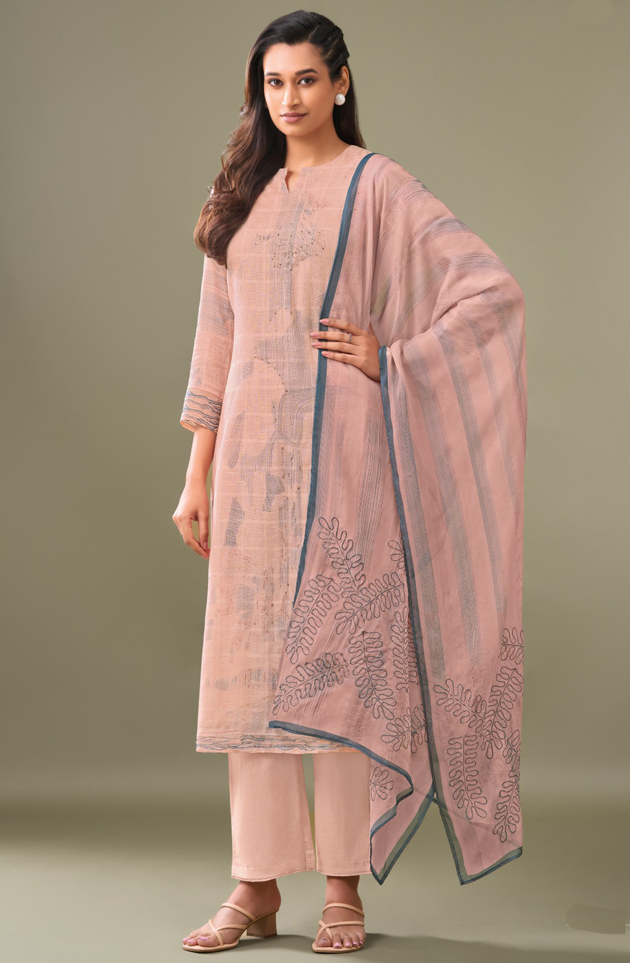 Peach Cotton Linen Beautiful Suit Set with Dupatta- STY7591A
