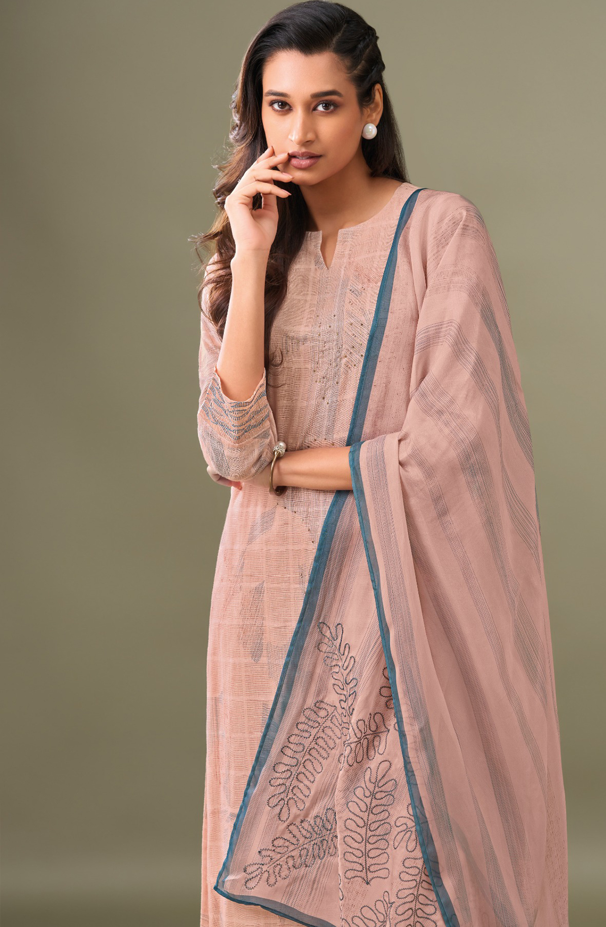 Peach Cotton Linen Beautiful Suit Set with Dupatta- STY7591A