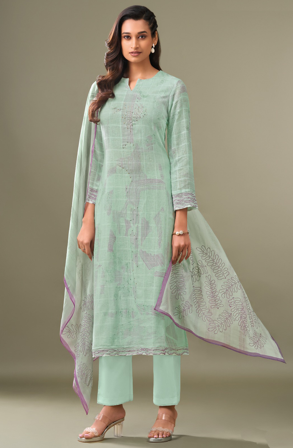 Sky Blue Cotton Linen Beautiful Suit Set with Dupatta- STY7591C