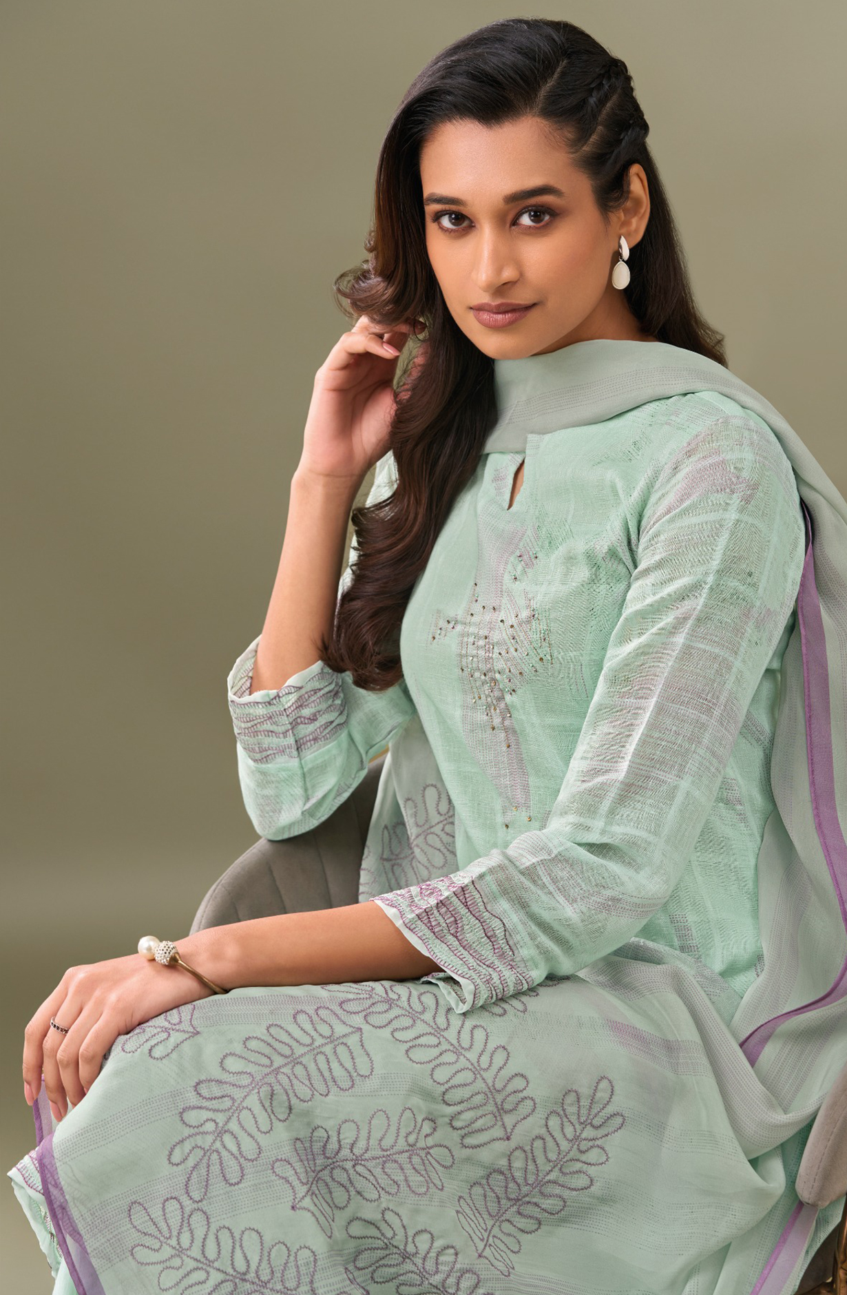 Sky Blue Cotton Linen Beautiful Suit Set with Dupatta- STY7591C