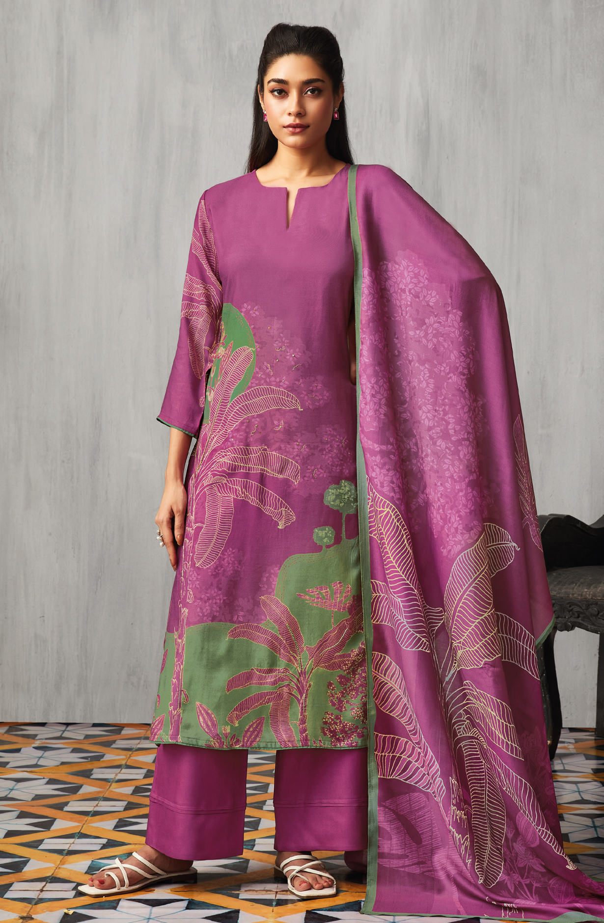 Magenta Beautiful Pashmina Printed Salwar Suit with Dupatta - SUGC1559