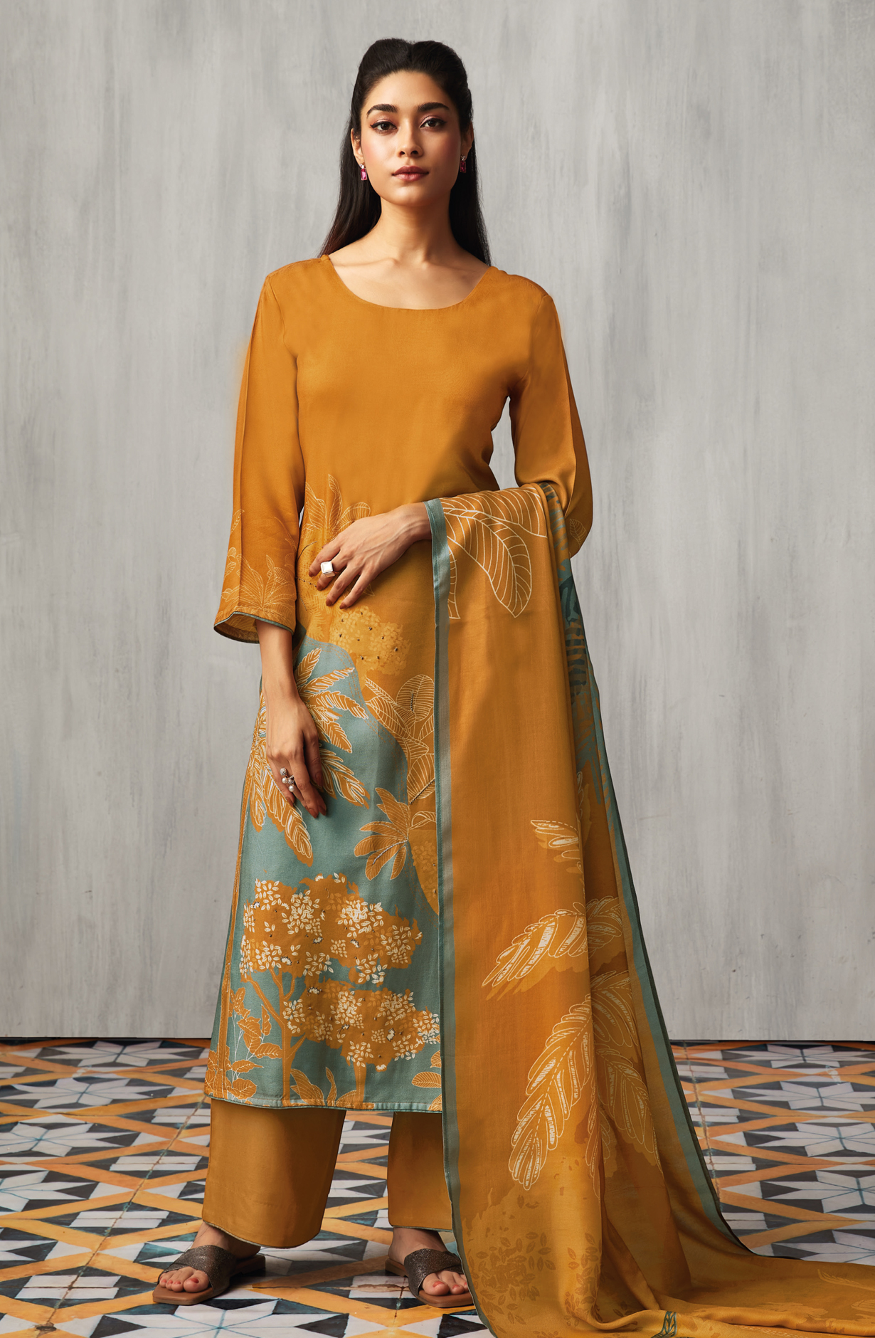 Mustard Beautiful Pashmina Printed Salwar Suit with Dupatta - SUGC1562