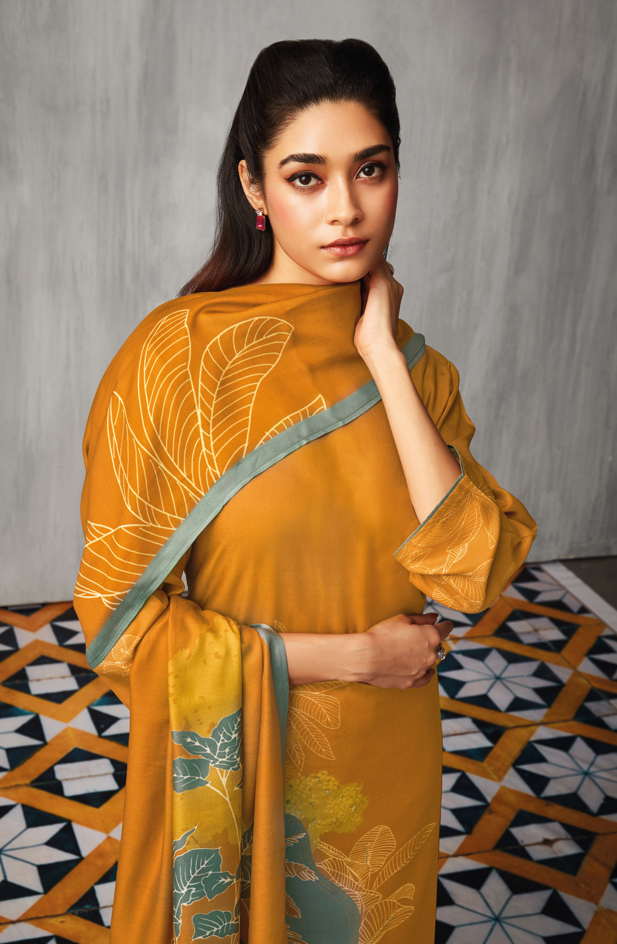 Mustard Beautiful Pashmina Printed Salwar Suit with Dupatta - SUGC1562