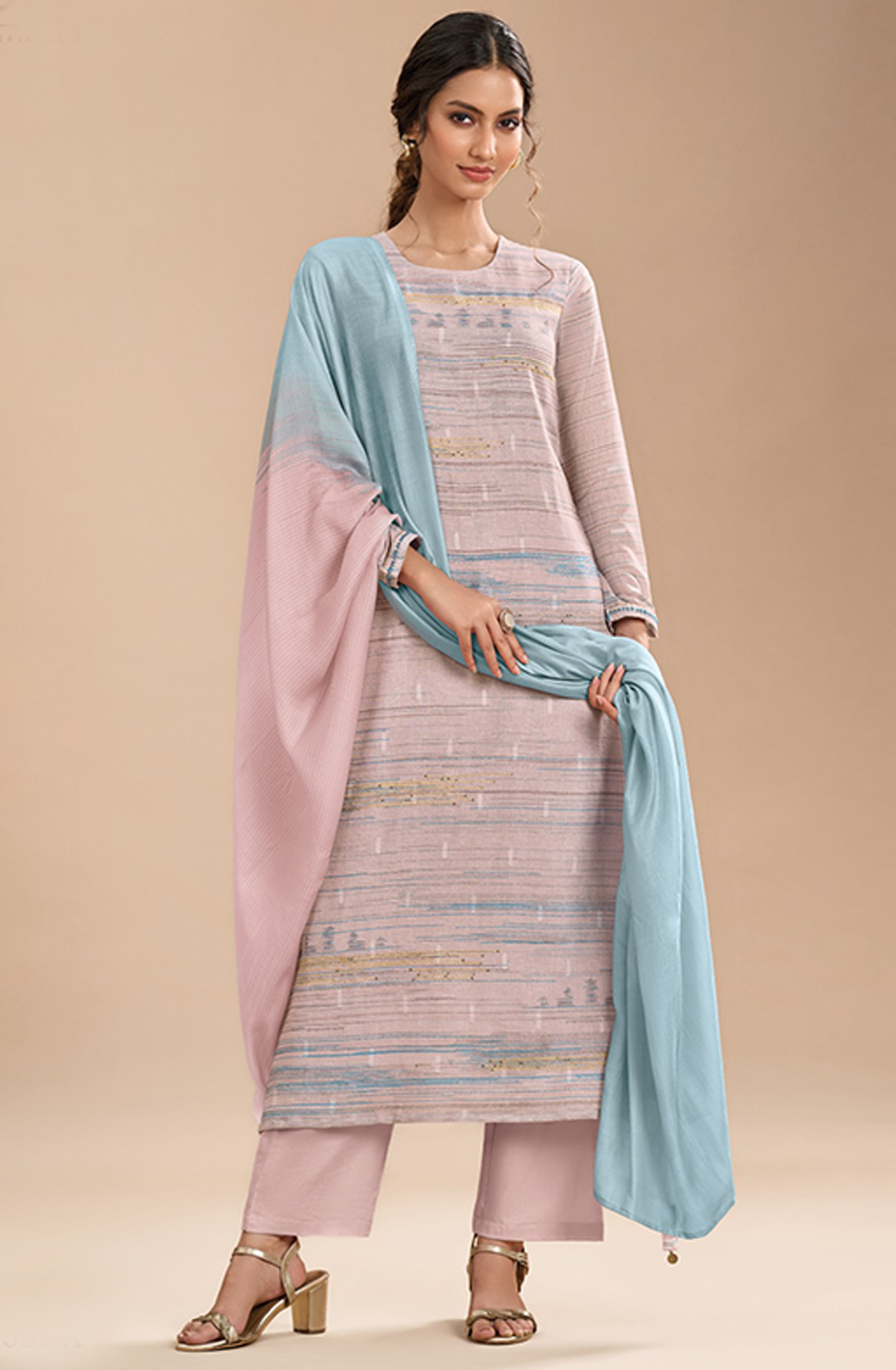 Pink Digital Printed Linen Suit Set with Dupatta - SUH7531A