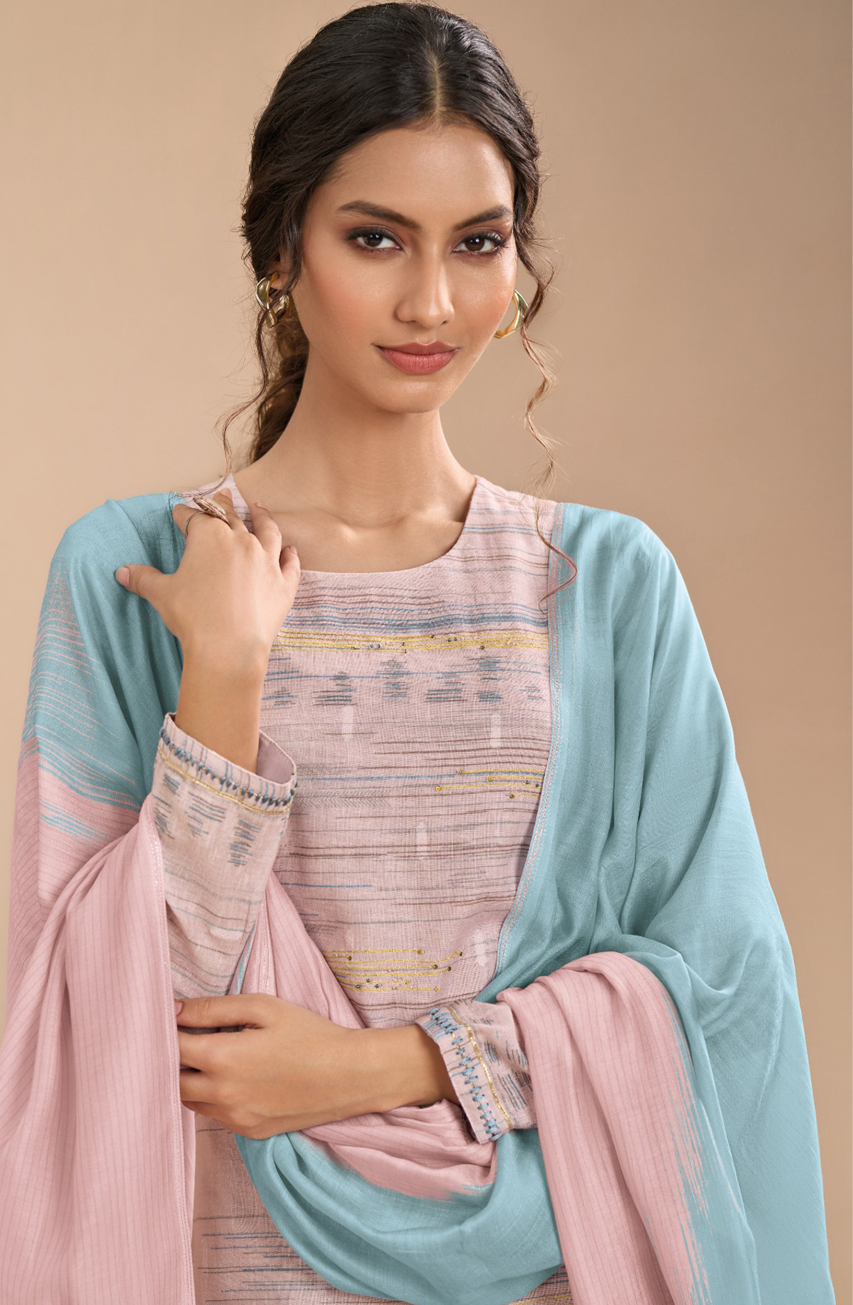 Pink Digital Printed Linen Suit Set with Dupatta - SUH7531A