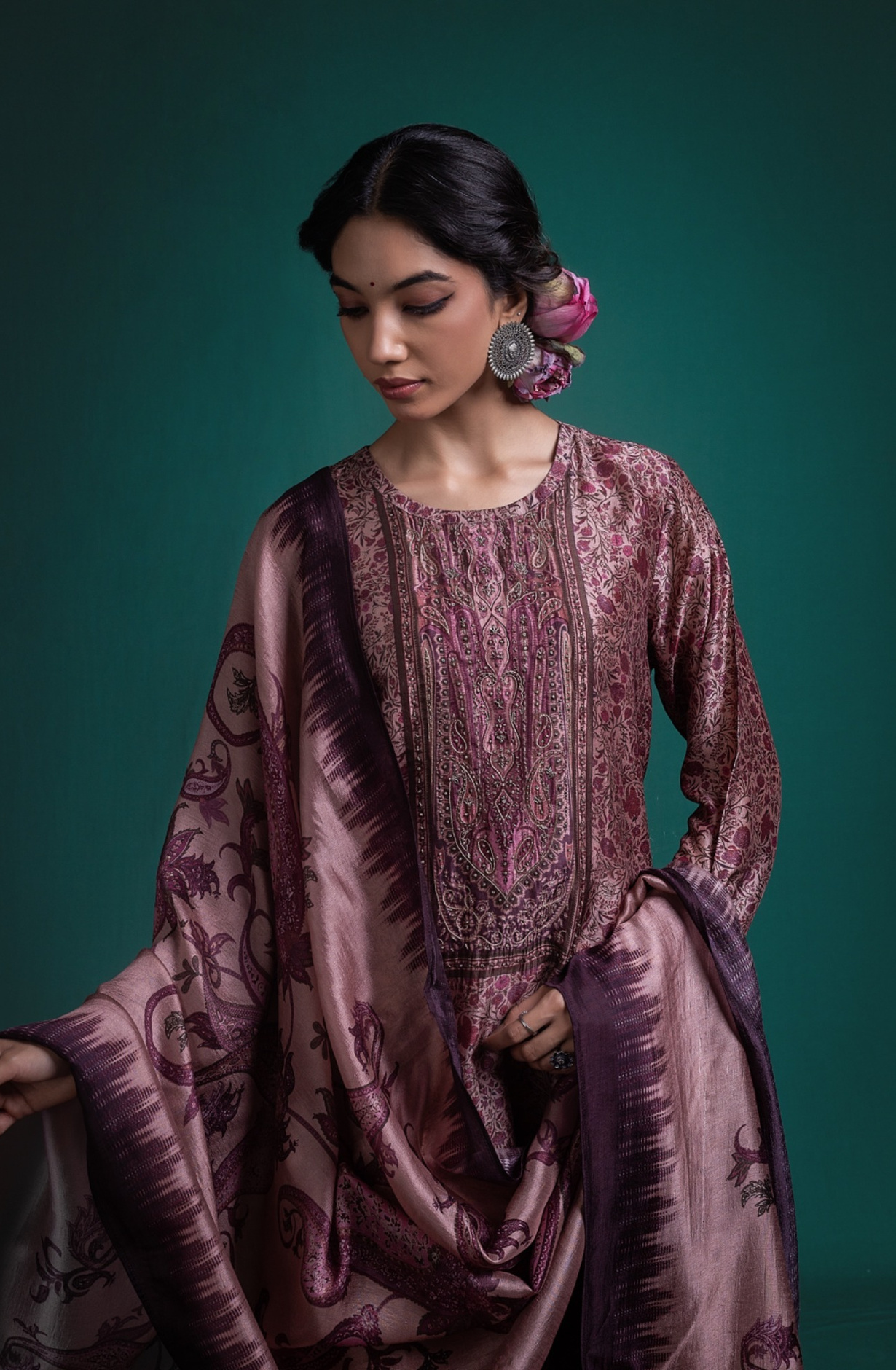 Red Pure silk Unstitched Suit Set with Beautiful Dupatta - KALNSK162A