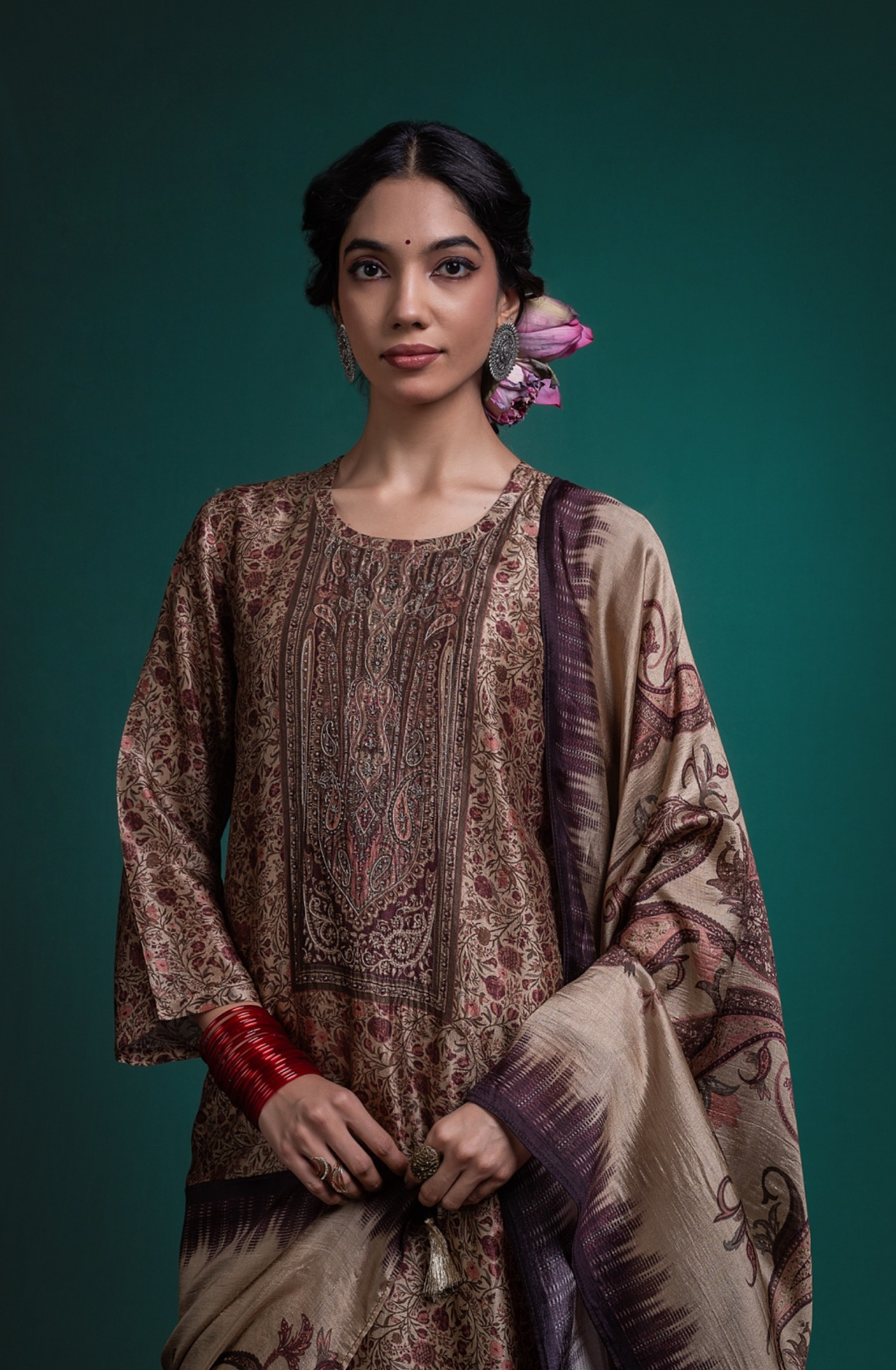 Mehndi Pure silk Unstitched Suit Set with Beautiful Dupatta - KALNSK162C