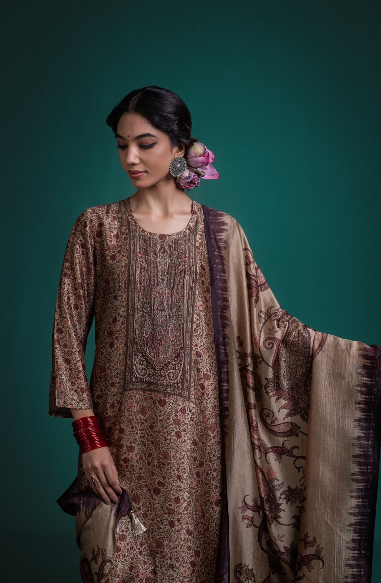 Mehndi Pure silk Unstitched Suit Set with Beautiful Dupatta - KALNSK162C