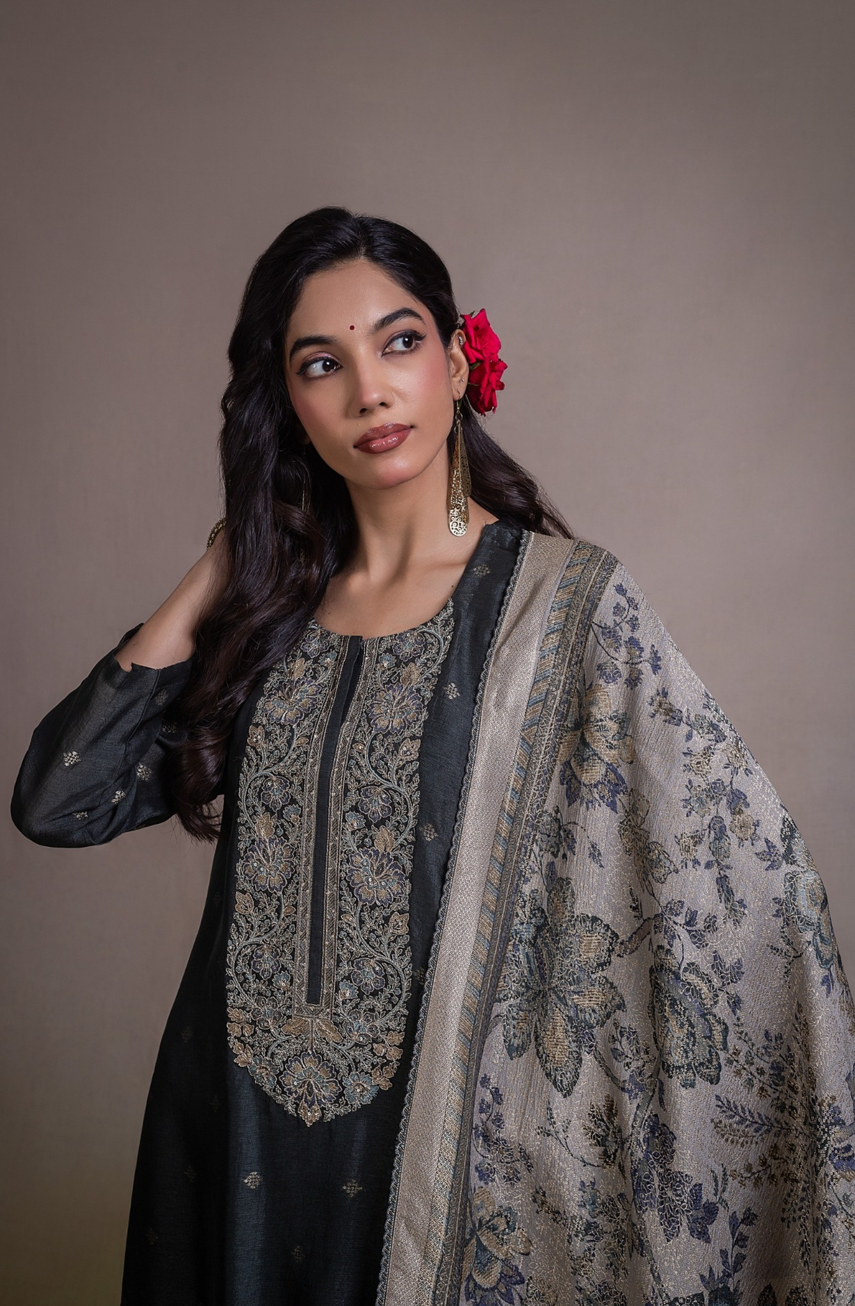Bottle Green Pure silk Unstitched Suit Set with Beautiful Dupatta - VAHNSK145A