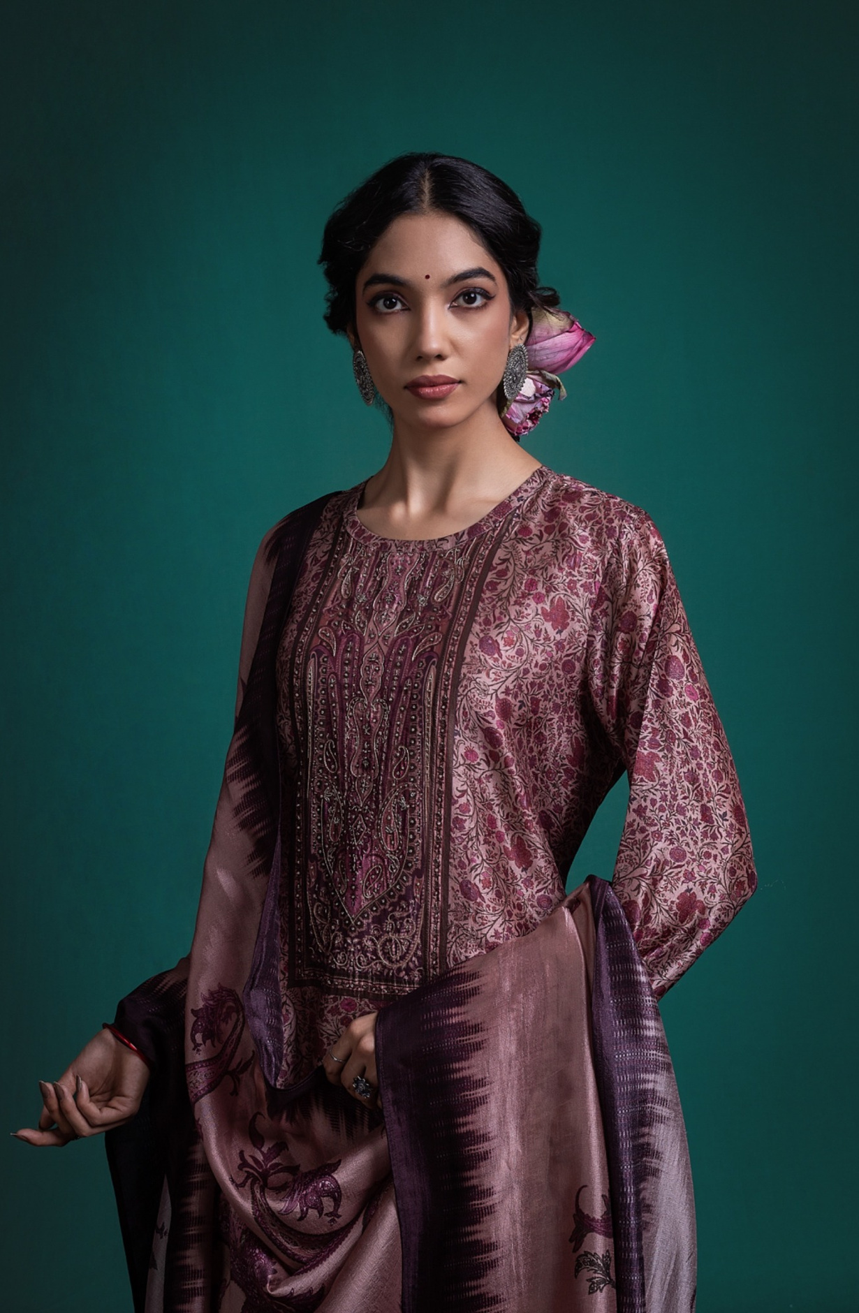 Red Pure silk Unstitched Suit Set with Beautiful Dupatta - KALNSK162A