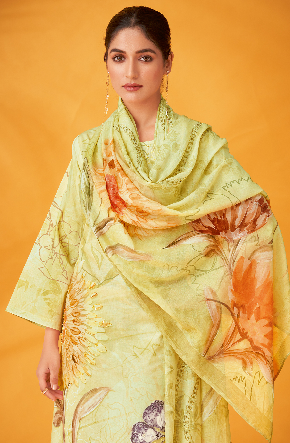 Lime Green Cotton Digital Printed Unstitched Salwar Kameez - SUM401