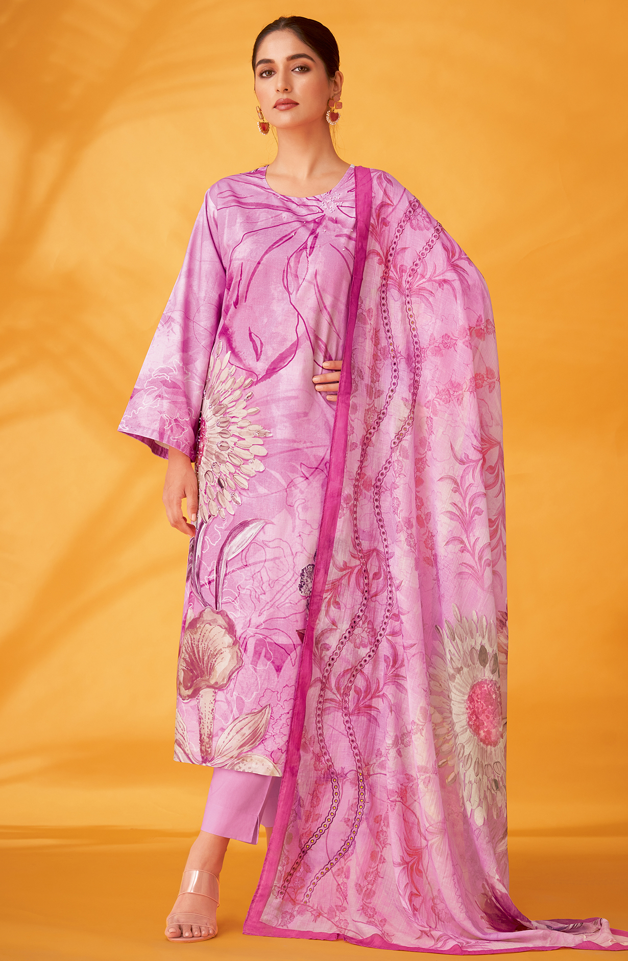 Lavender Cotton Digital Printed Unstitched Salwar Kameez - SUM409