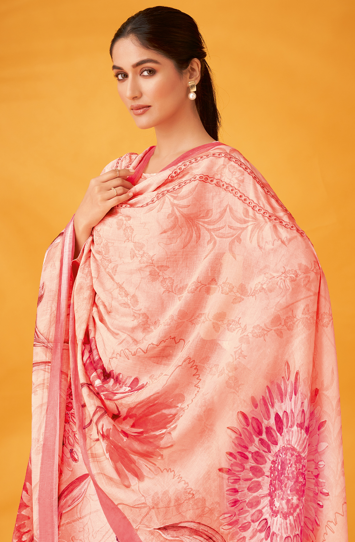 Peach Cotton Digital Printed Unstitched Salwar Kameez - SUM444