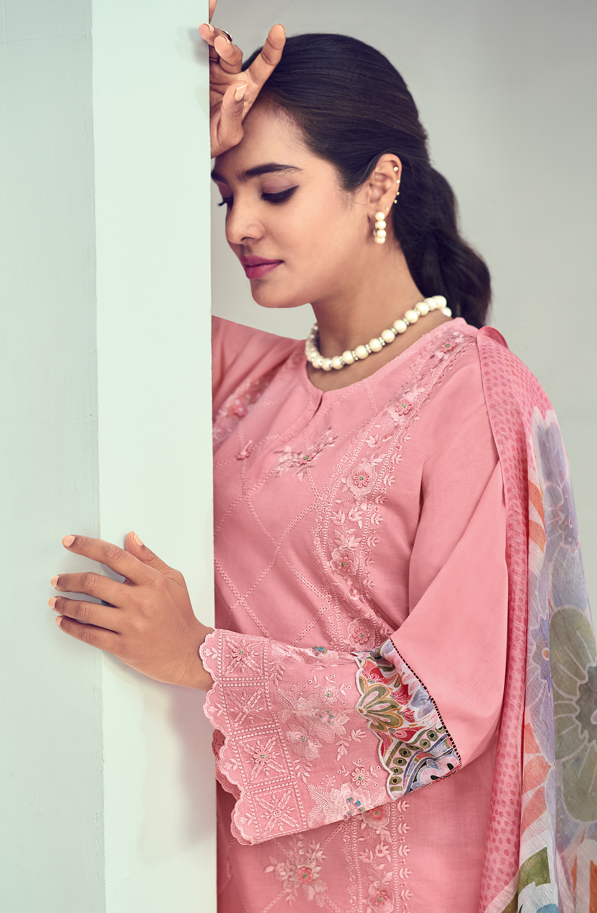 Pink Cotton Embroidered Unstitched Salwar Kameez - SUM8321