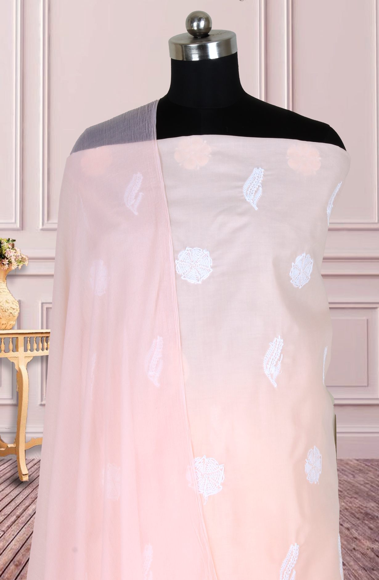 Orange Cotton Beautiful Chikankari Embroidered Suit with Chiffon Dupatta - SUMCOT1284B