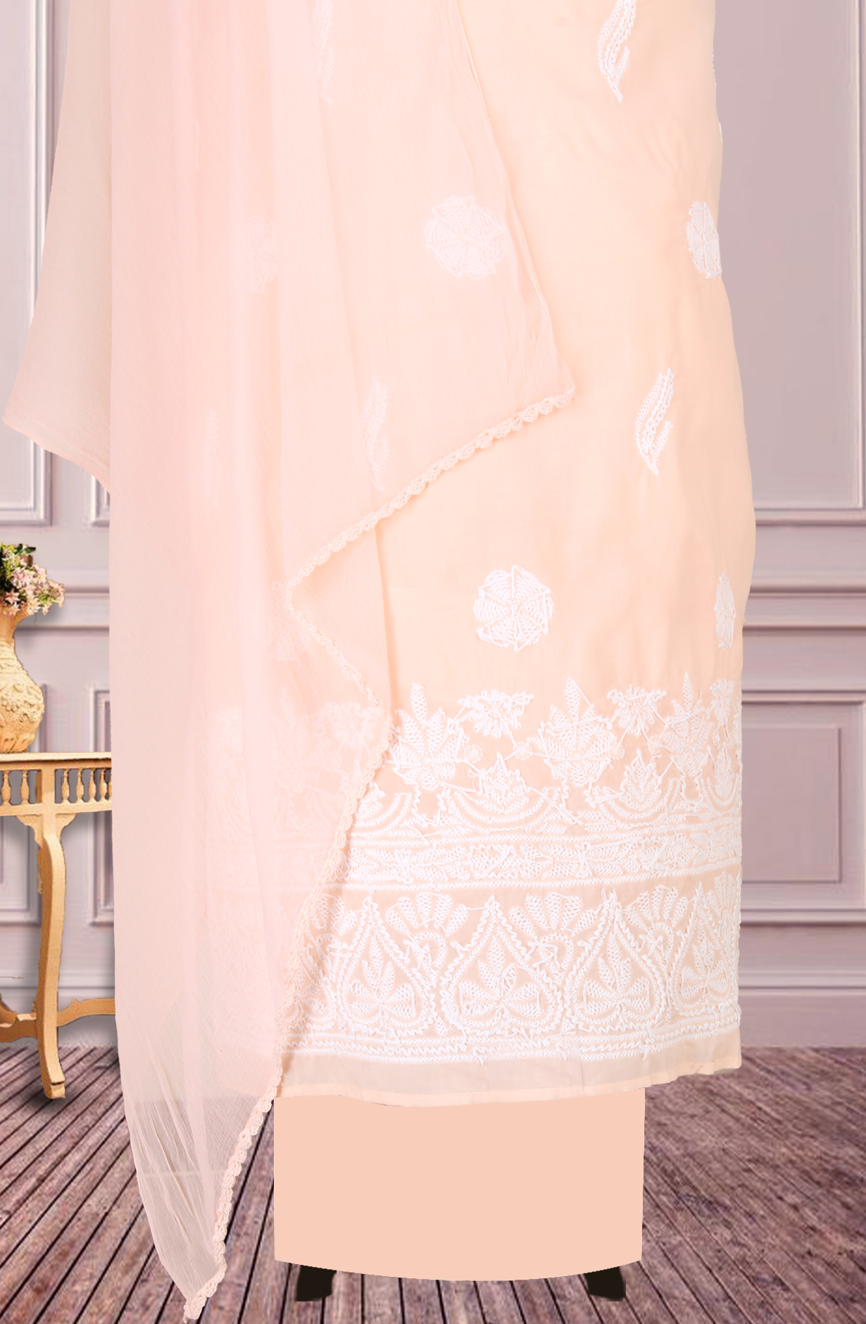 Orange Cotton Beautiful Chikankari Embroidered Suit with Chiffon Dupatta - SUMCOT1284B