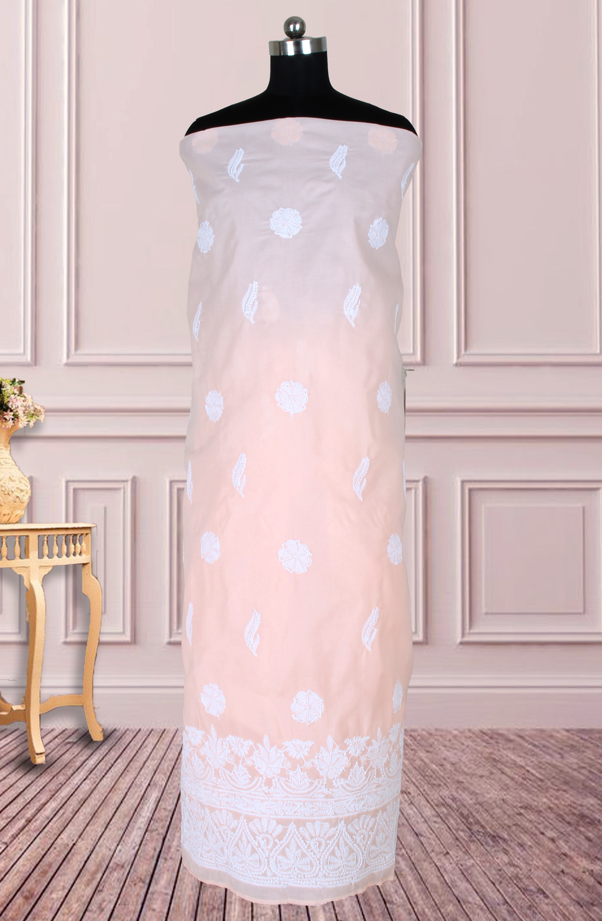 Orange Cotton Beautiful Chikankari Embroidered Suit with Chiffon Dupatta - SUMCOT1284B