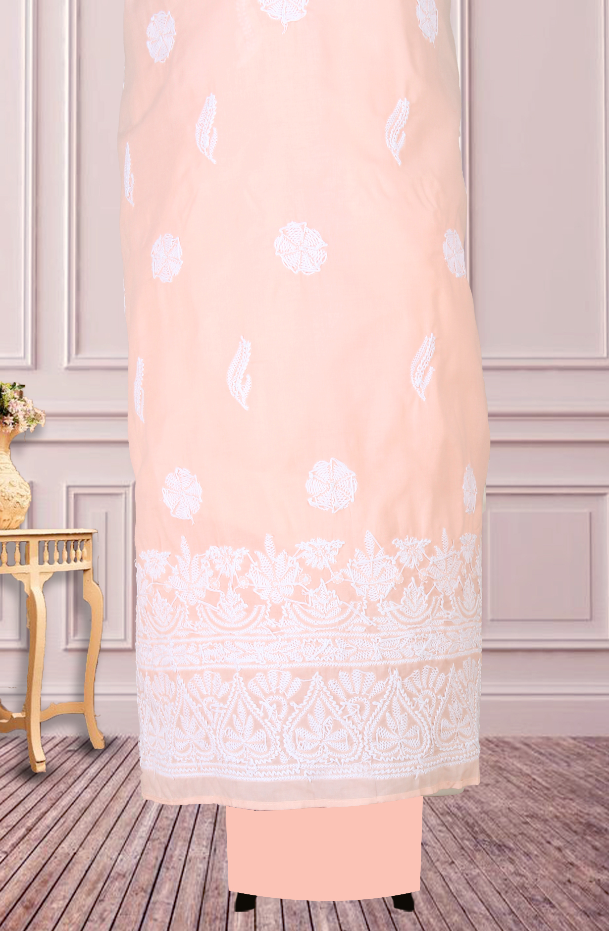 Orange Cotton Beautiful Chikankari Embroidered Suit with Chiffon Dupatta - SUMCOT1284B