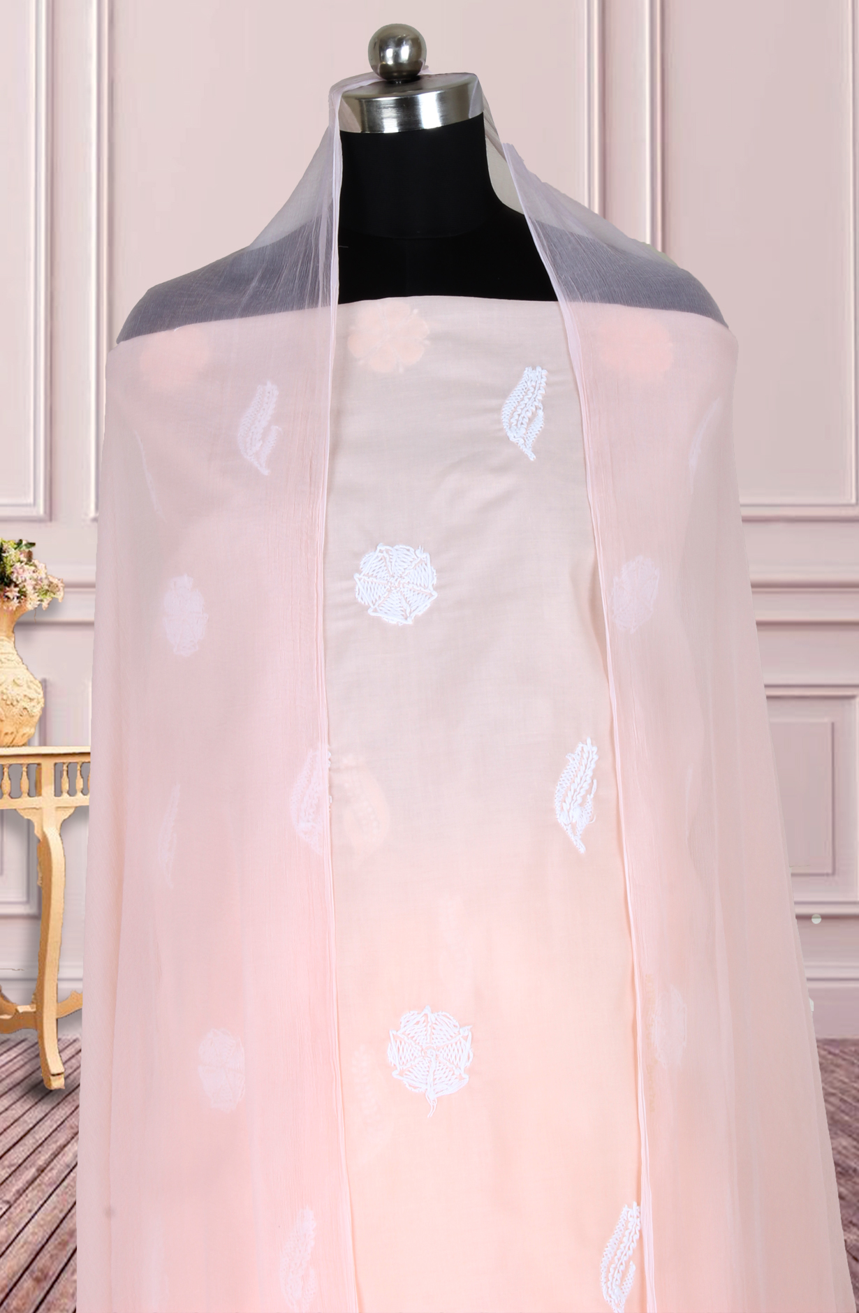 Orange Cotton Beautiful Chikankari Embroidered Suit with Chiffon Dupatta - SUMCOT1284B