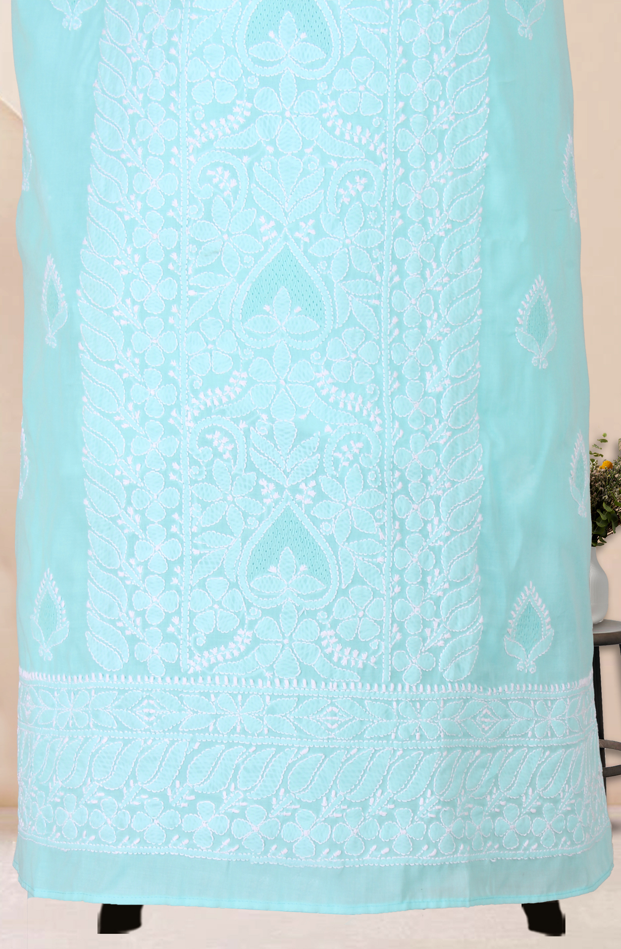 Sea Green Cotton Beautiful Chikankari Embroidered Suit with Chiffon Dupatta - SUMCOT1291C