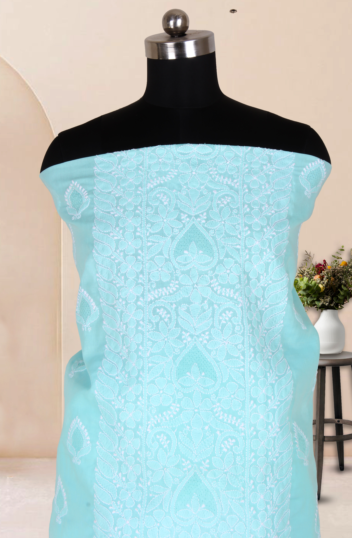 Sea Green Cotton Beautiful Chikankari Embroidered Suit with Chiffon Dupatta - SUMCOT1291C