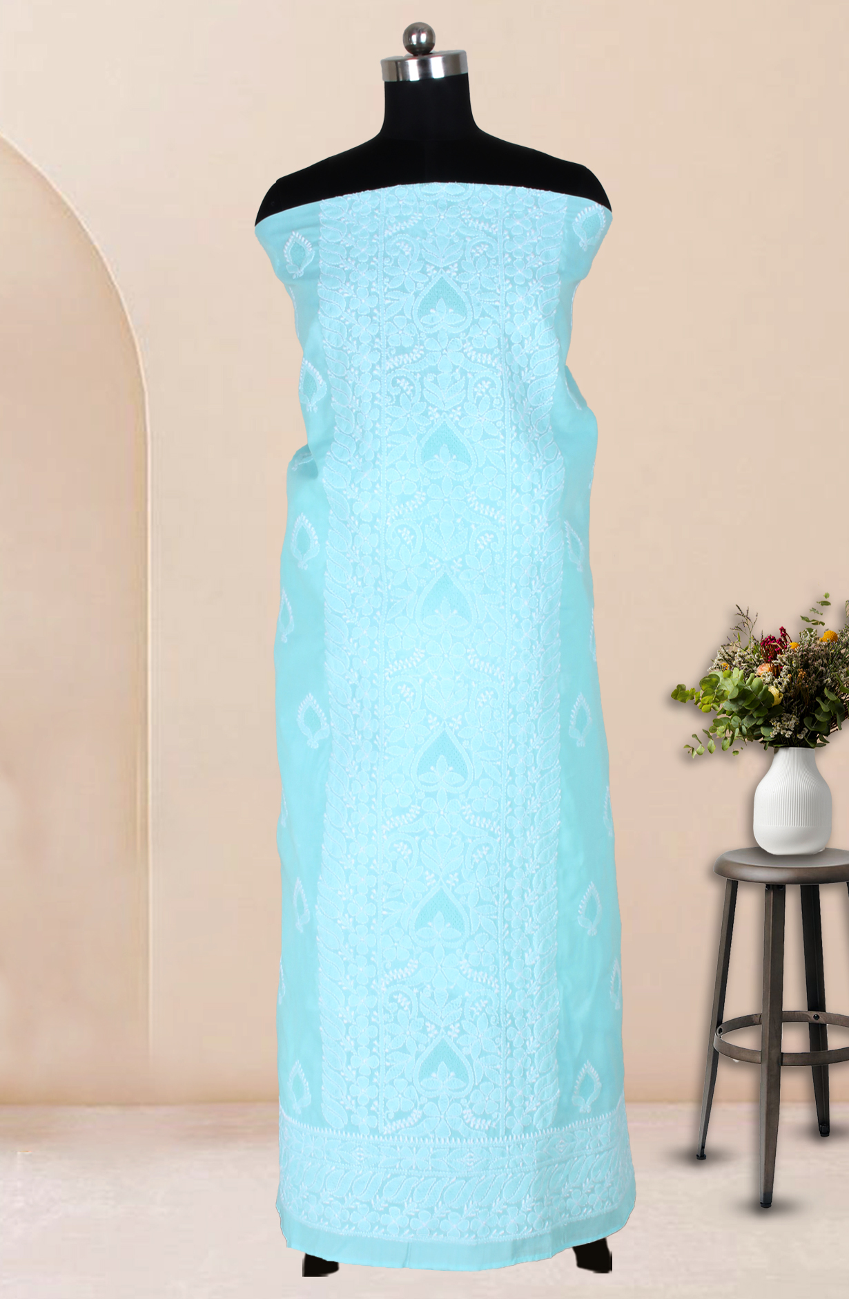 Sea Green Cotton Beautiful Chikankari Embroidered Suit with Chiffon Dupatta - SUMCOT1291C