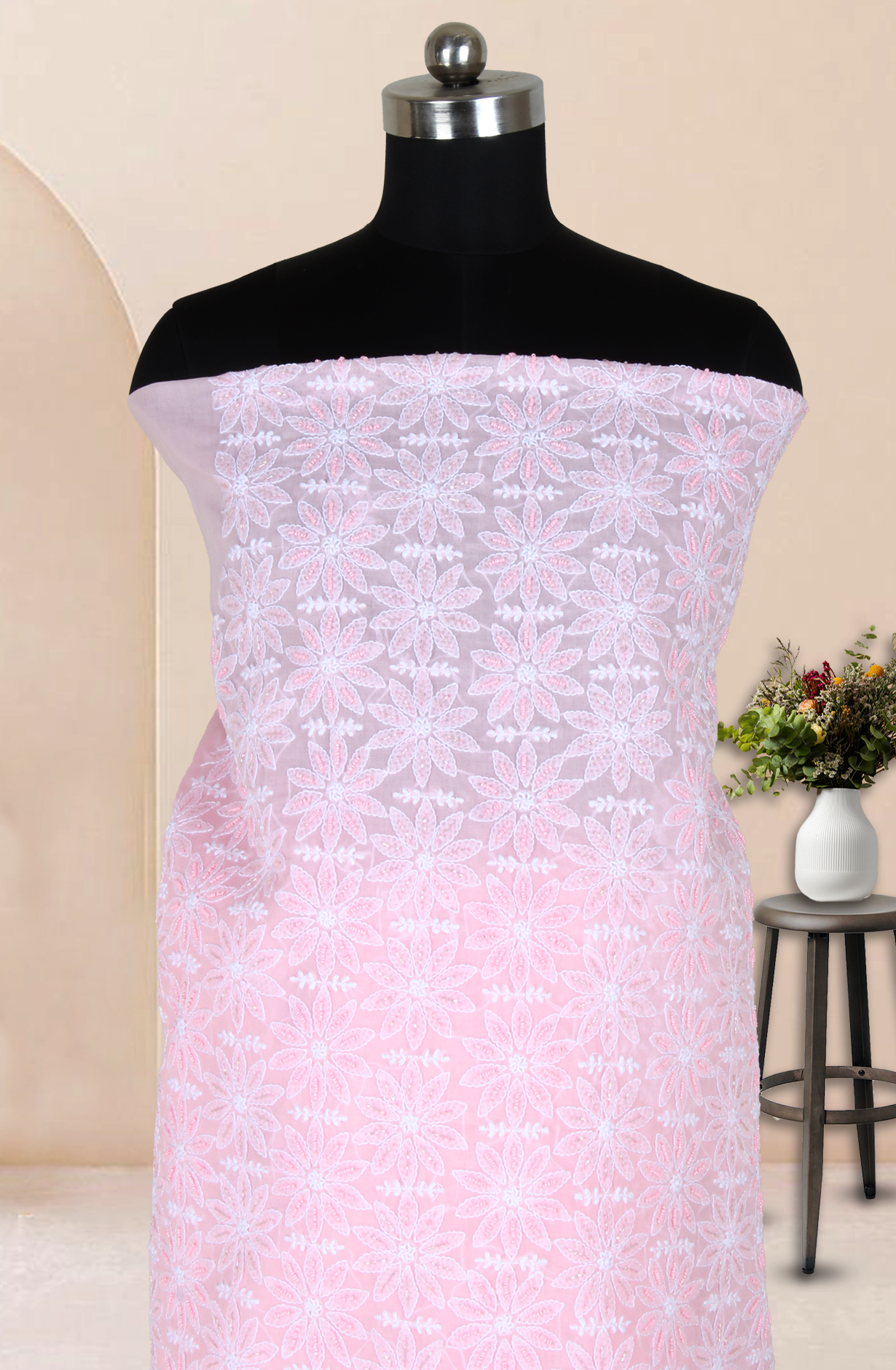 Baby Pink Cotton Beautiful Chikankari Embroidered Suit with Chiffon Dupatta - SUMCOT1296A